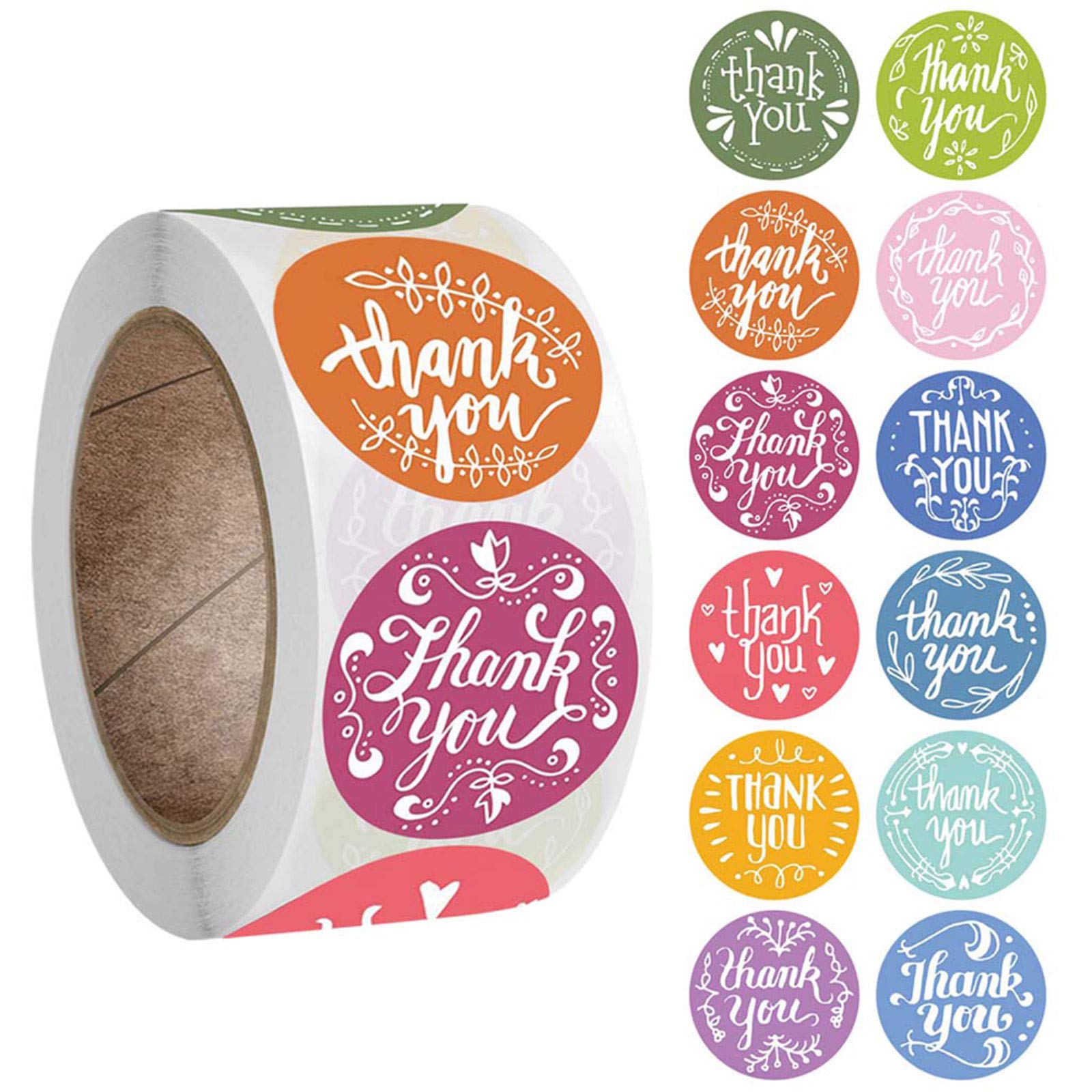 500Pcs/Roll 12 Styles Round Thank You Stickers Wedding Packaging Seal Label