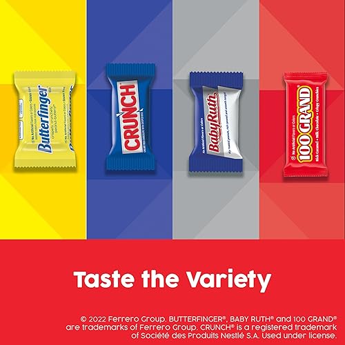 Miniatura 6 de Butterfinger, CRUNCH, Baby Ruth, 100 barras de caramelo surtidas, ideales para compartir, paquete de 80 unidades a granel, 32.1 onzas