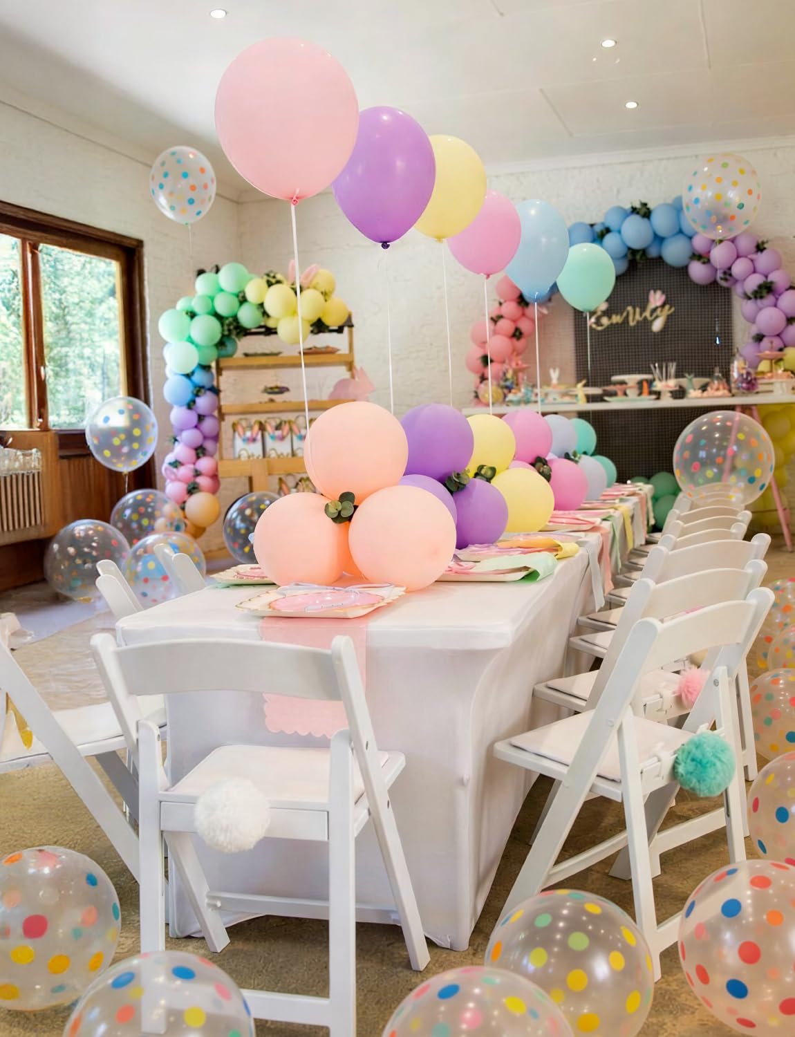 Pastel Balloons, 50PCS 12 Inch Pastel Rainbow Balloons with Clear Polka Dot Balloon, Macaron Pink, Blue, Green, Purple & Yellow for Birthday, Baby Shower, Easter & Spring Party Decorations