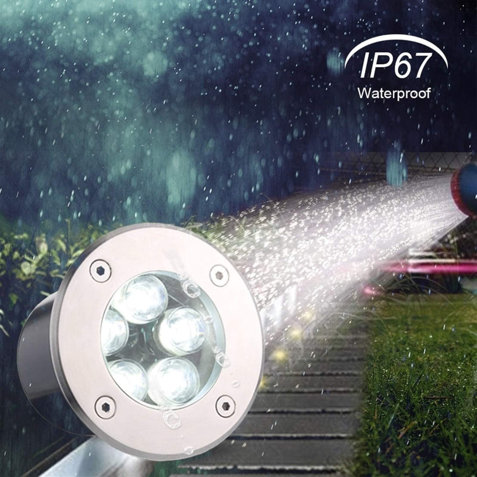Lampa ogrodowa LED, 48 W, IP67, wodoszczelna, okrągła, do zabudowy, do użytku na zewnątrz, żółte oświetlenie drogi i podwórza, idealna do chodników i tarasów
