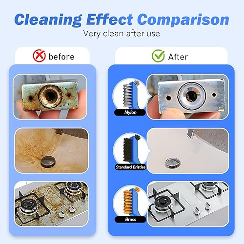 Vista 6 de Juego de cepillos de alambre, 6 cepillos de alambre de acero inoxidable/latón/nailon para limpieza con mango curvado para eliminación de óxido