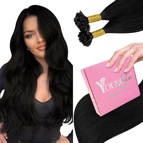 YoungSee Extensiones de cabello humano real con puntas en U, color marrón oscuro, con punta en U, extensiones de cabello humano con queratina, 18