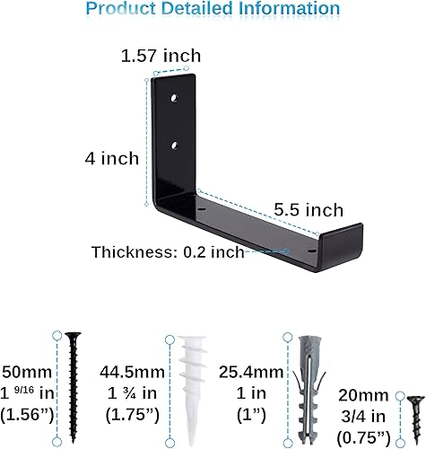 Miniatura 2 de Soportes de estante Paquete de 6 soportes flotantes resistentes de 6.0 pulgadas de largo x 4.0 pulgadas de alto x 1.5 pulgadas de ancho