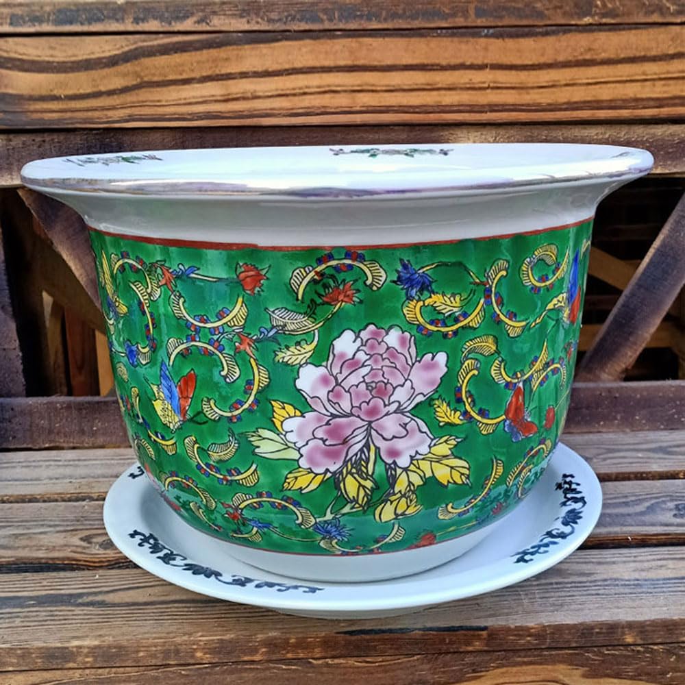 DFGHNBVC Jingdezhen Ceramics Flower Pot Chinoiserie Plant Pot Porcelain Indoor/Outdoor Flower Pot Pattern Pastel Porcelain Large Round Succulent Plant Garden Pot With Tray,C-20 * 14cm