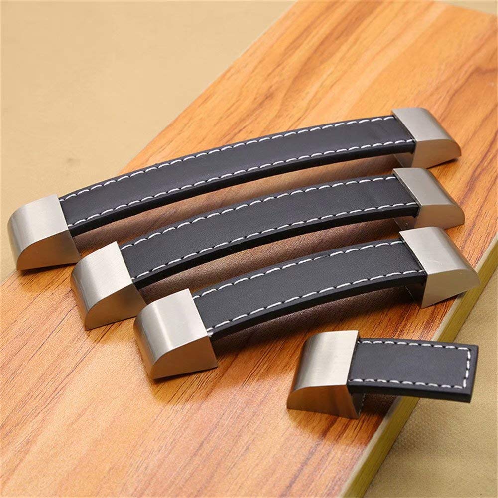 10 Stück Schranktürgriffe, handgefertigt, Leder, Koffergriff, schwarzer Knopf, Kommode, Schublade, Türgriff, PU-Leder, Küchengriffe, Lochmitten 160 mm (Schwarze Lochmitten 128 mm)