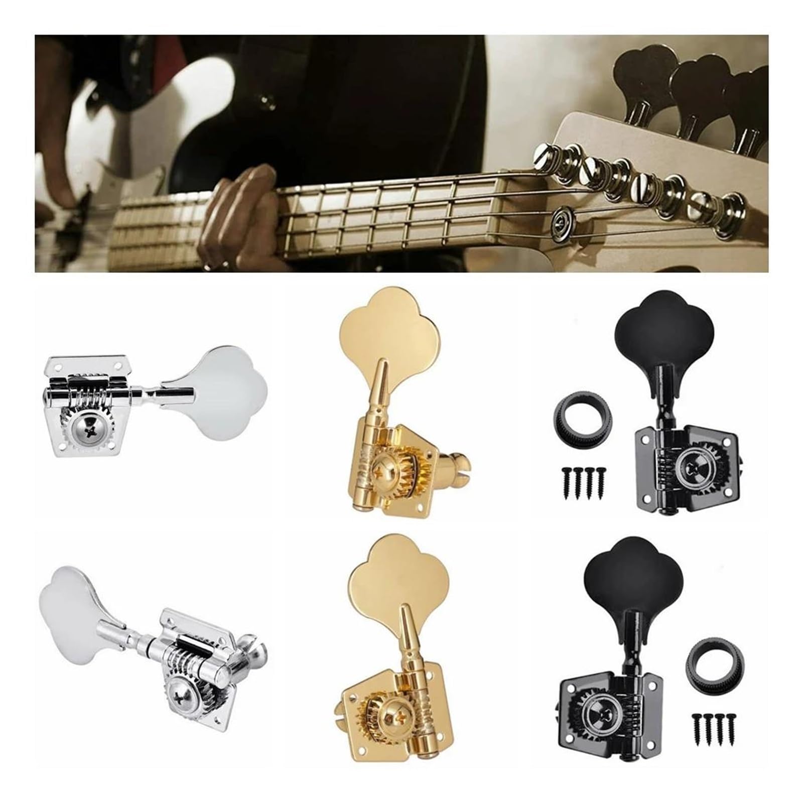 Clavijas De Afinación De Guitarra Perilla De Afinación De Cuatro Cuerdas Para Guitarra Principiante Bajo Abierto 4L/4R Accesorios De Instrumentos Coloridos(2L2R Red Copper)
