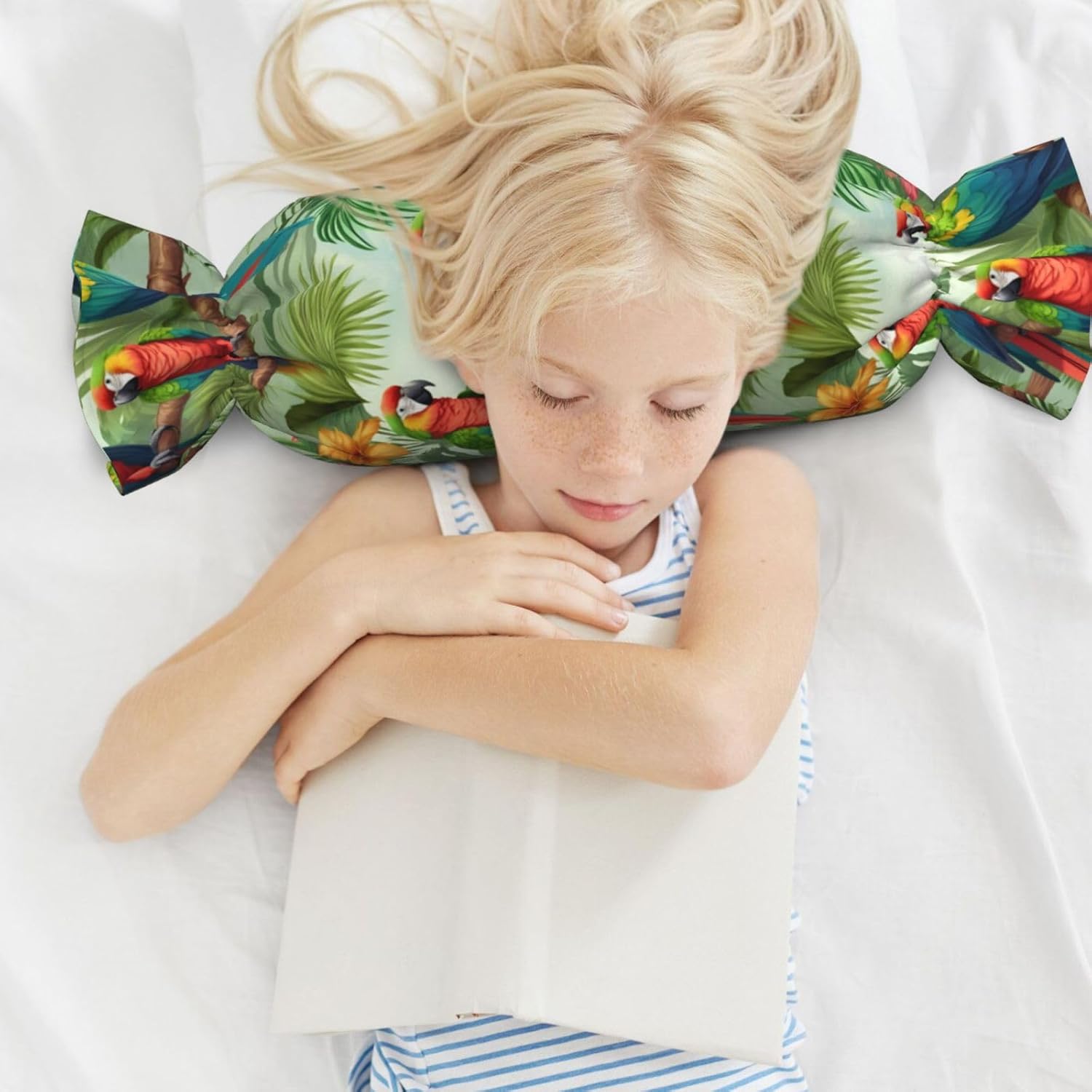 Parrot Birds and Tropical Tree Print Candy Cylindrical Comfortable Pillow Throw Pillows Home Decor Easy Maintenance