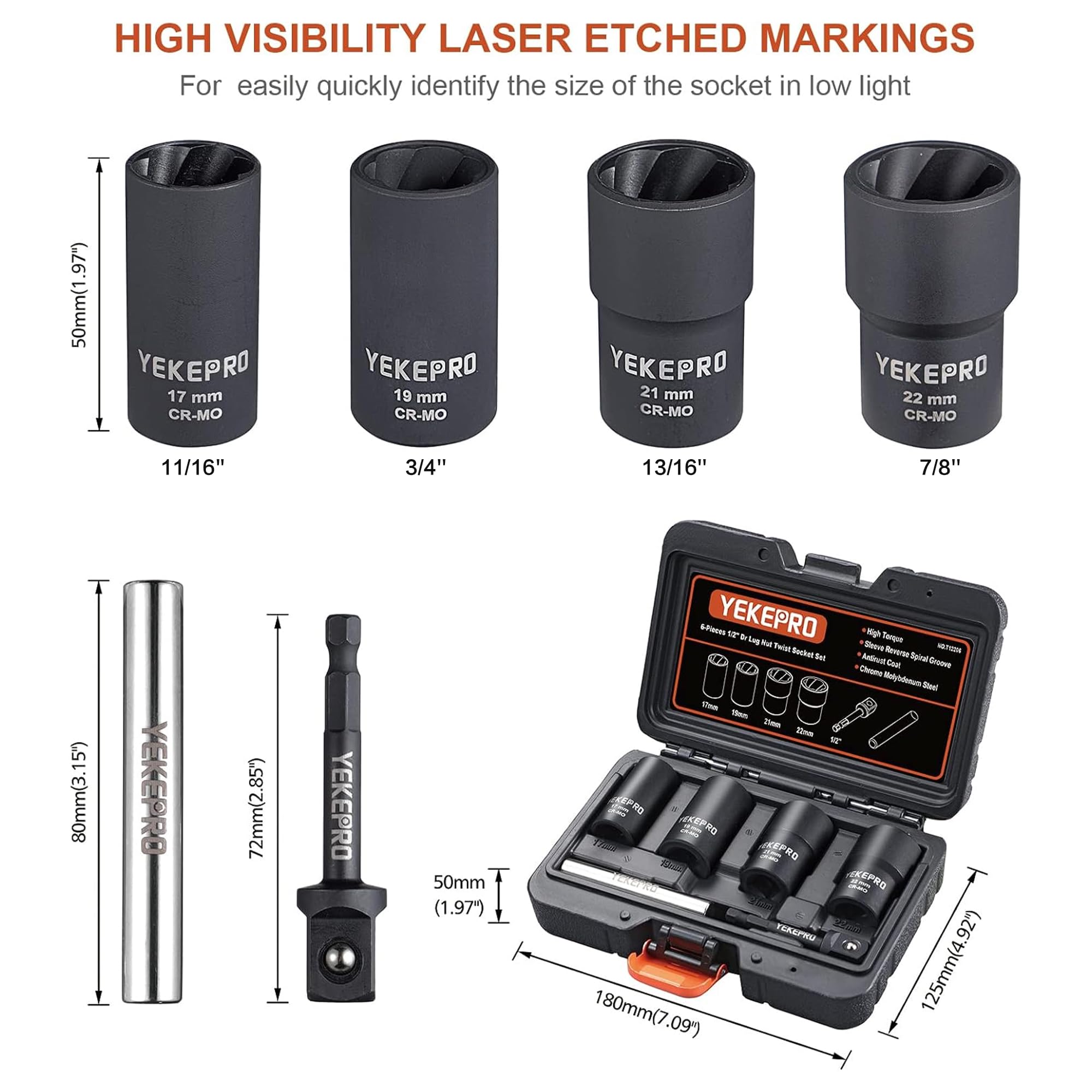 YEKEPRO Lug Nut Removal Tool Set - 6 Piece -2