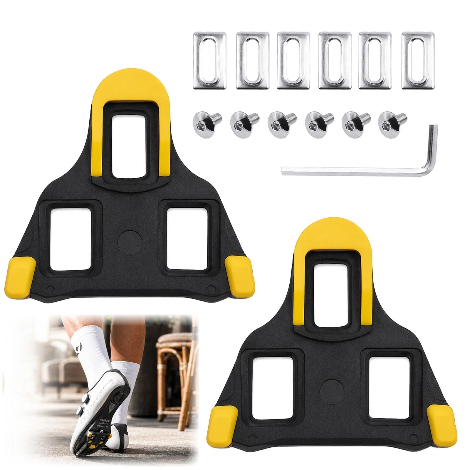 Tacchetti per bicicletta compatibili con sistemi Shimano SPD SL e Look Keo, tacchetti per bici da corsa con galleggiante a 6 gradi, set di tacchetti antiscivolo per pedali per bicicletta per interni