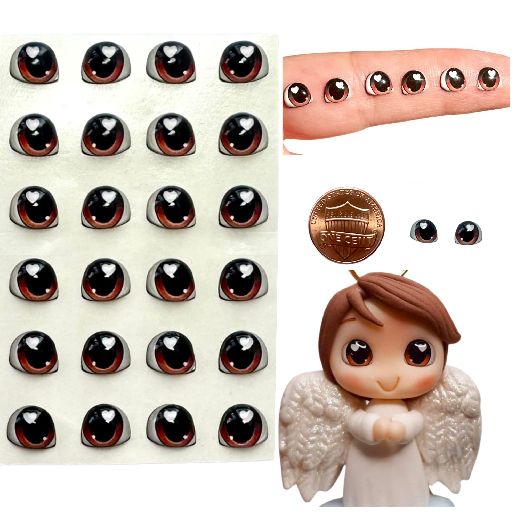 3D Resin Doll Eyes – 7mm Self-Adhesive Craft Eyes (24 pcs / 12 Pairs) – Realistic Cabochon Eyes for Amigurumi, Dolls, Polymer Clay, Cold Porcelain, Felt &amp; DIY Crafts (Dark Brown)