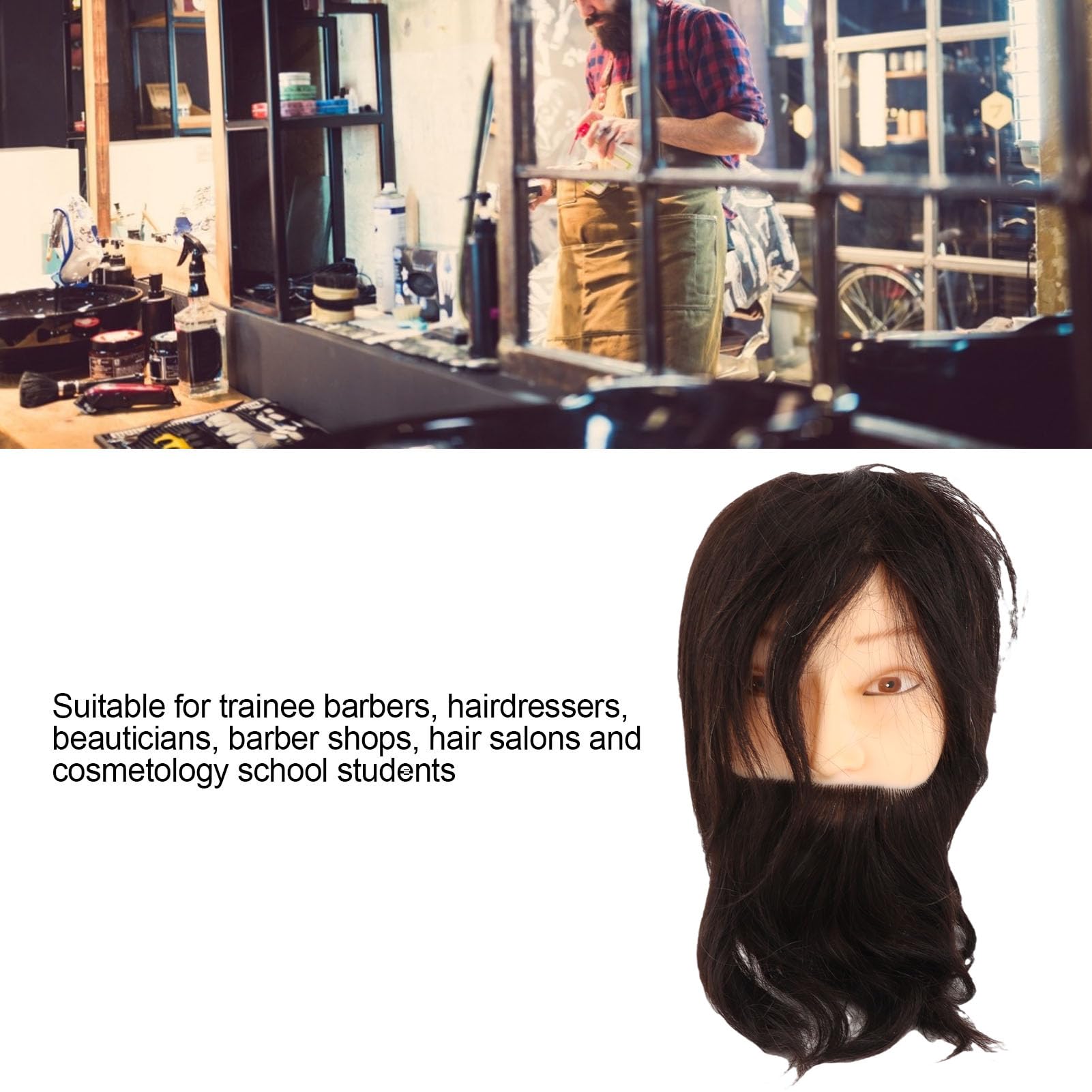 Übungskopf für männliche Schaufensterpuppe mit 9,8 Zoll echtem Echthaar und Bart, Schaufensterpuppe für männliches Haarstyling für Friseurschüler zum Üben von