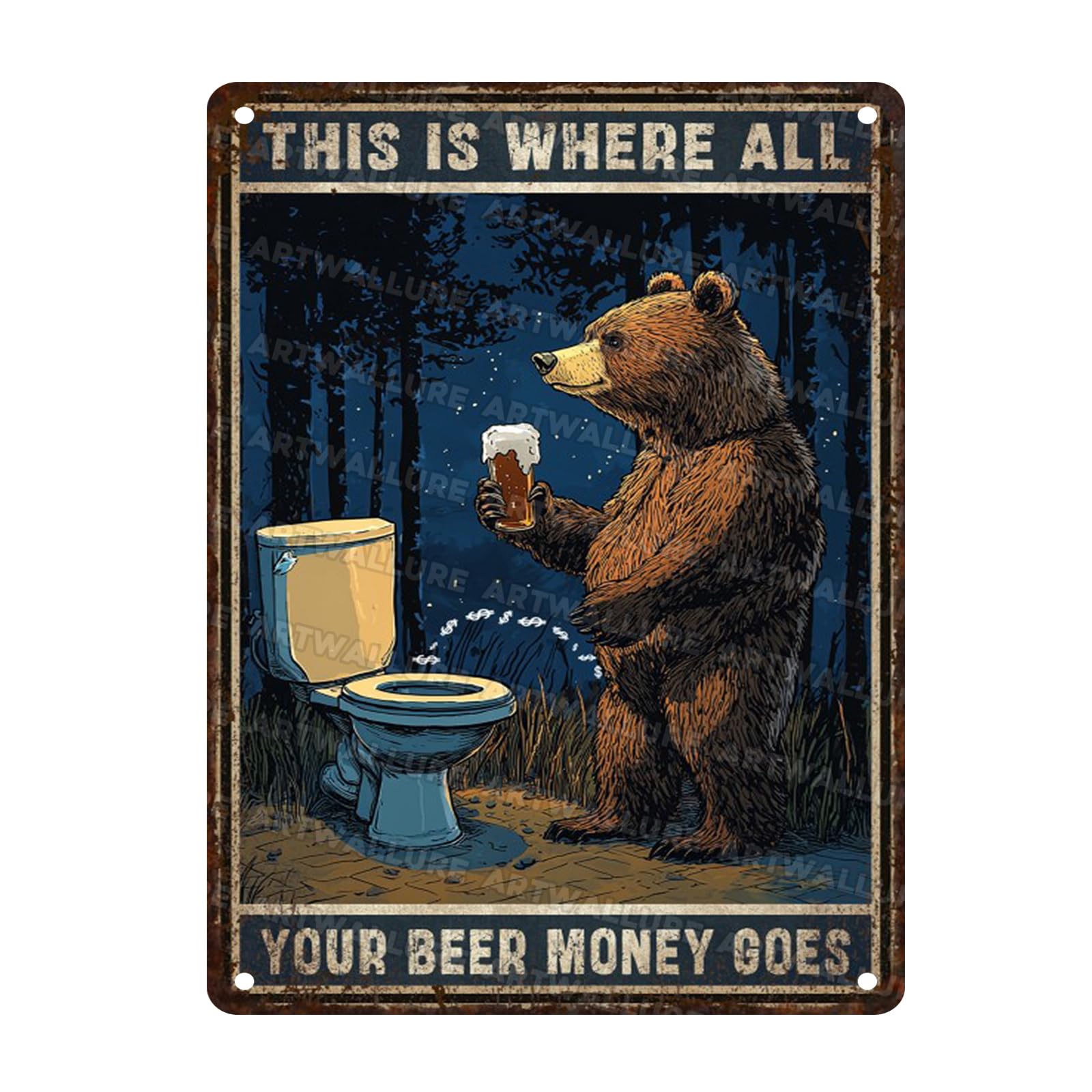 Funny Bear Metal Tin Sign Rustic Wall Decor Vintage Bar Signs Retro Coffee Shop Decorations Man Cave Tavern Lodge Cabin 12x16inch