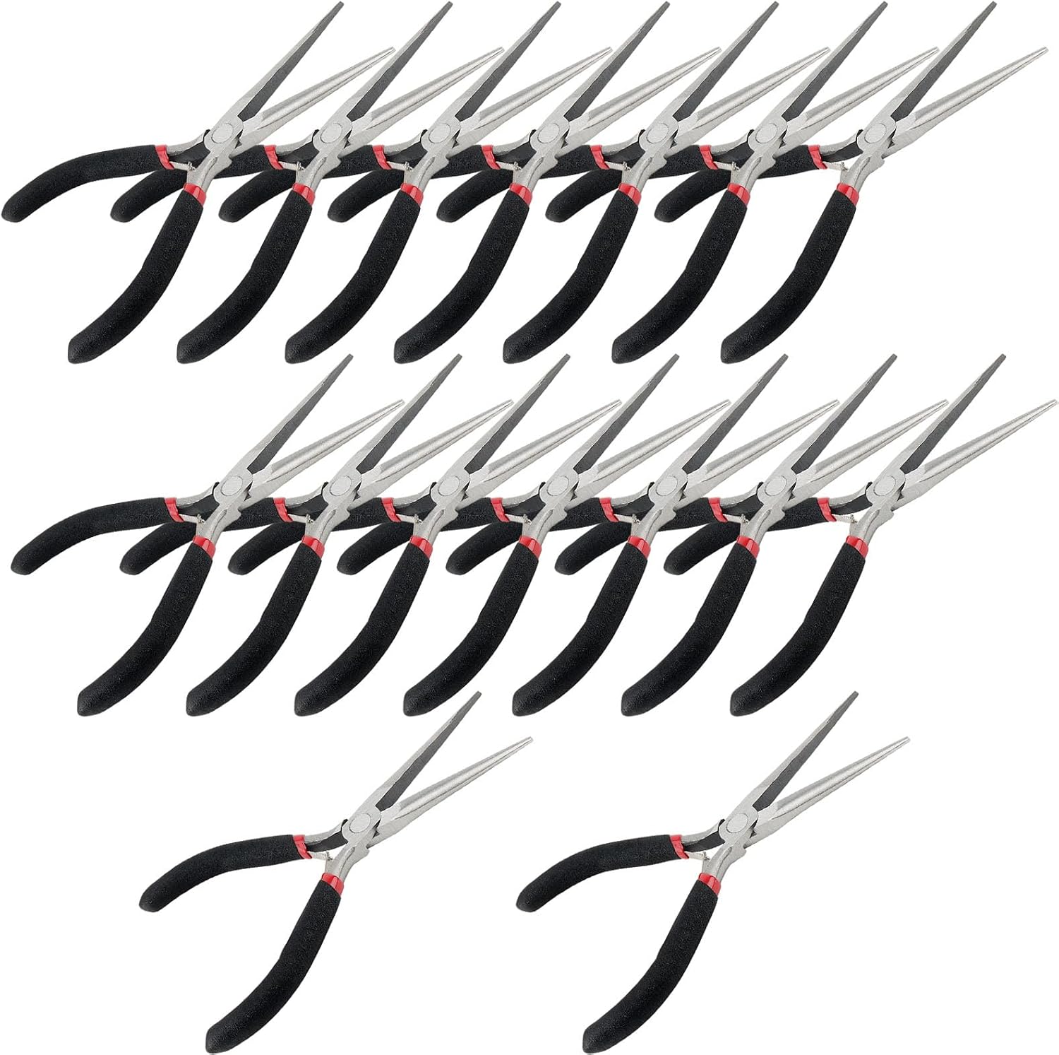 16 PCS 6 Inch Long Needle Nose Pliers Set, 15cm Red Black Handle Tapered Needle Nose Plier Kit for Handmade Craft, Jewelry Making, Tiny Project, Wire Wrapping