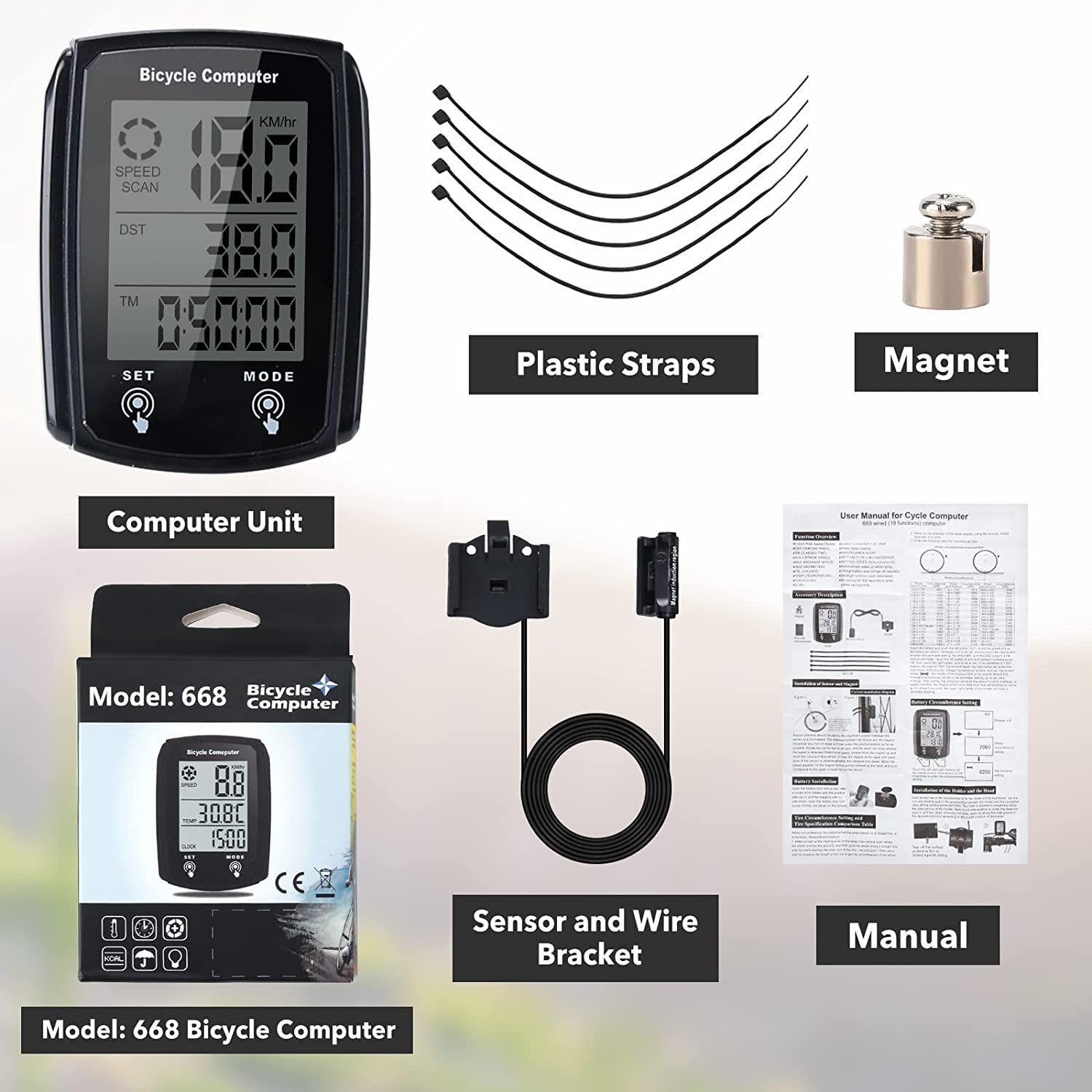 Linist Wired Bicycle Computer,MPH KM/H Bicycle Computer,Digital LCD Backlight Display Bike Speedometer,Universal 19 Functions IP54 Waterproof Bicycle Speedometer 3