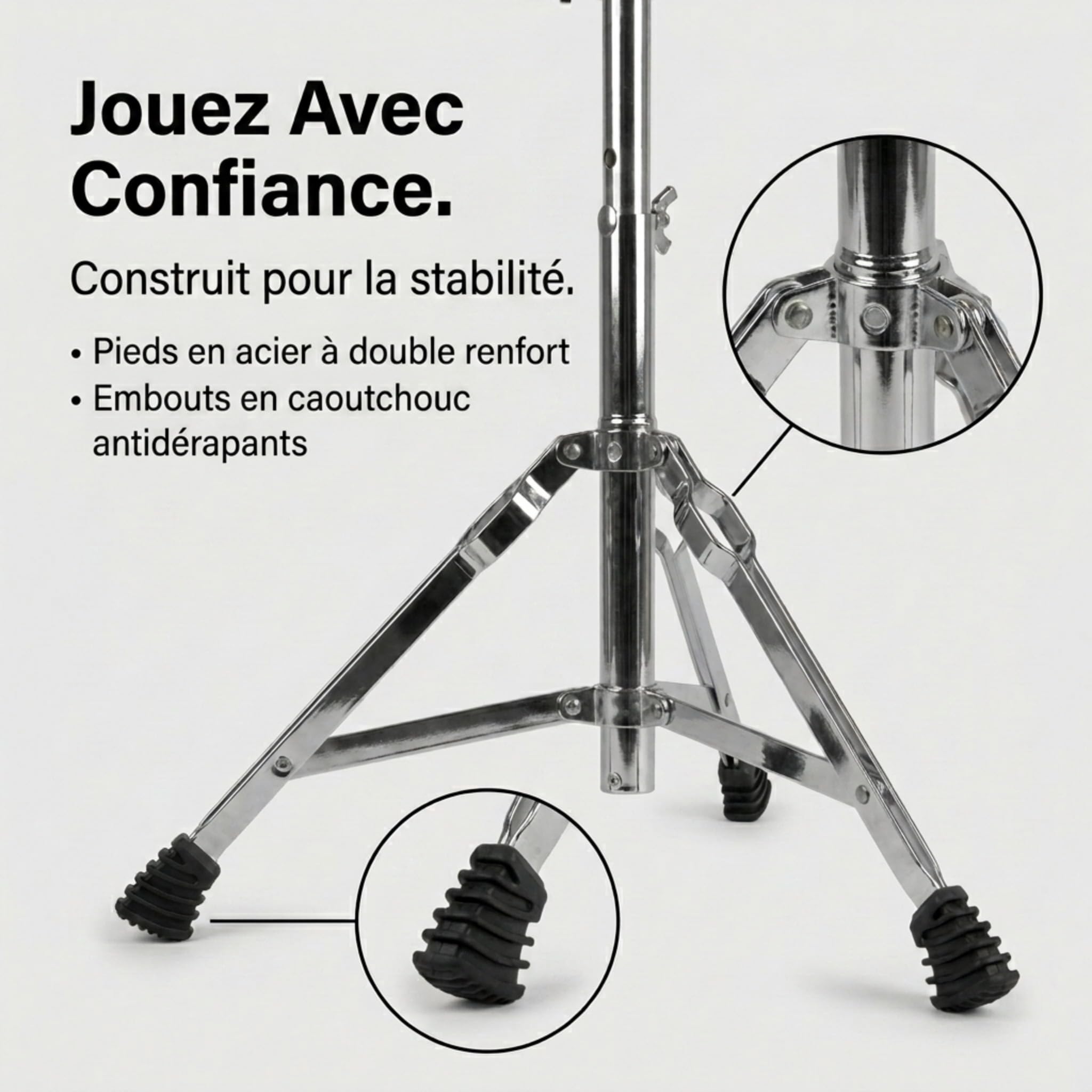 RockJam Tabouret de Batterie Réglable Pivotant Rembourré, Noir | Siège de batteur réglable 45-55 cm, assise pivotante rembourrée 28 cm, pliant, pour batteries acoustiques et électroniques