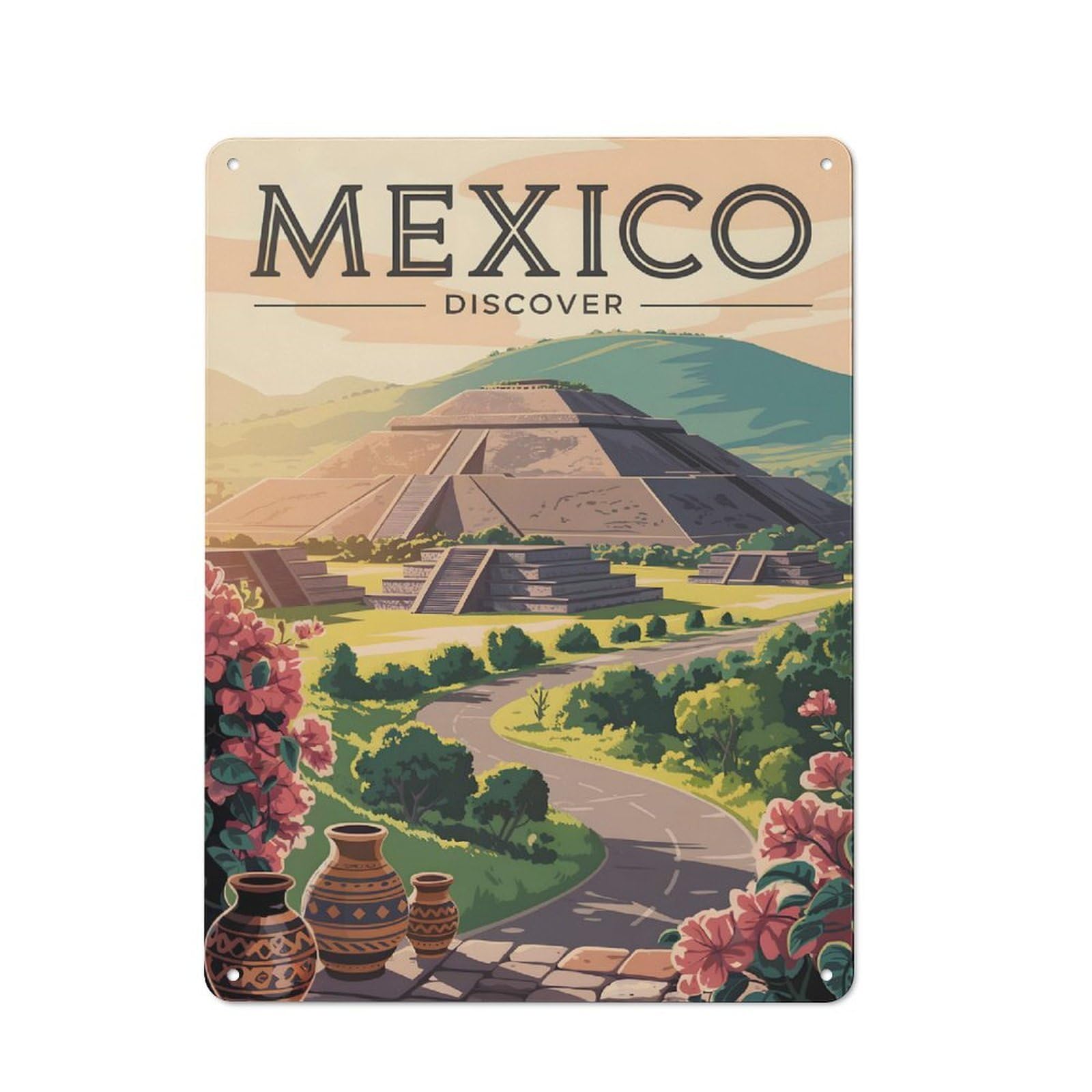 Junmoney Style-22 Mexico Travel (5) Vintage Metal Wall Decor 40X30cm, Tin Sign For Cafe, Pub, Workshop Or Home Bar, Small Accent For Blank Walls