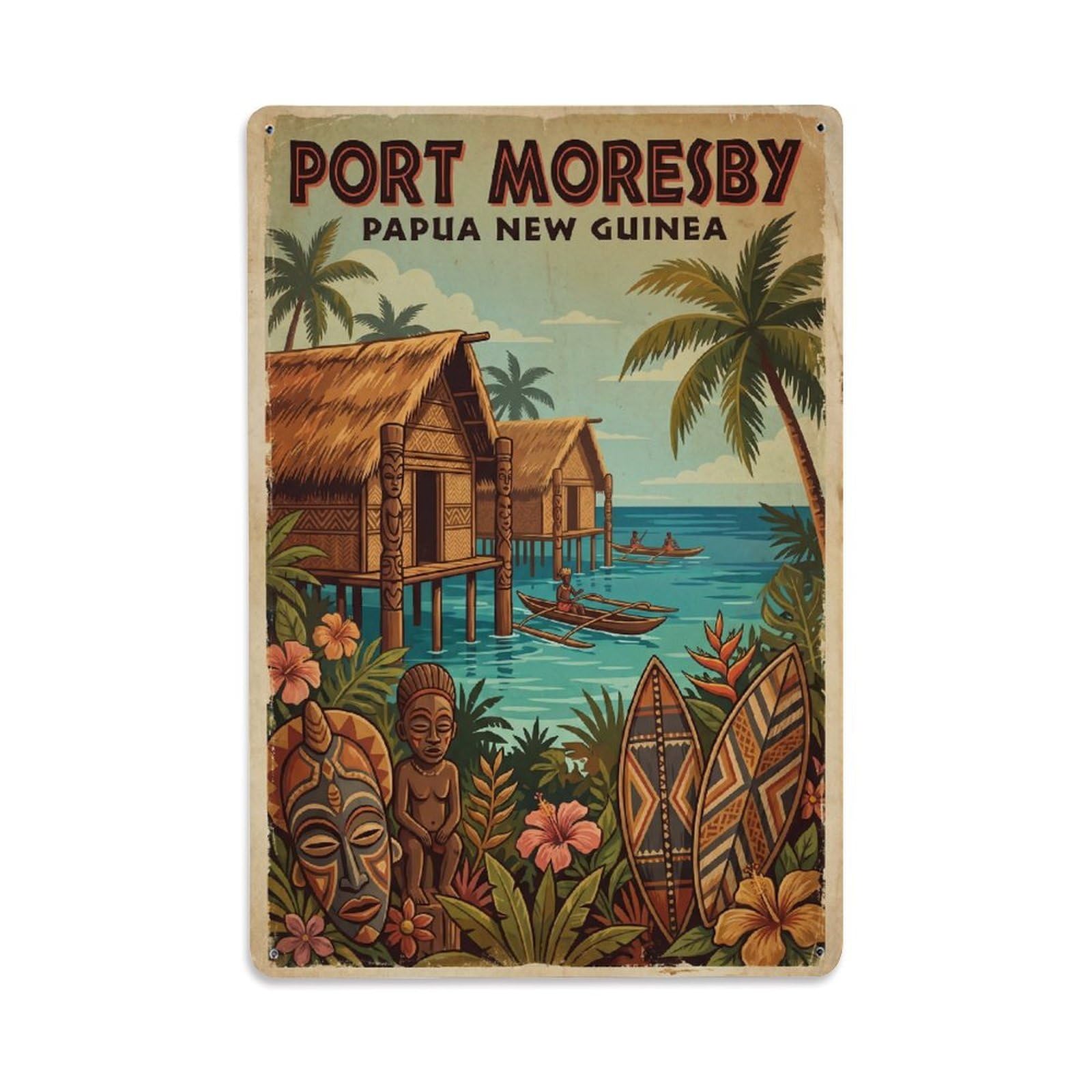 Gead 8X12inch Style Travel Retro Papua New Guinea Port Moresby Metal Tin Sign