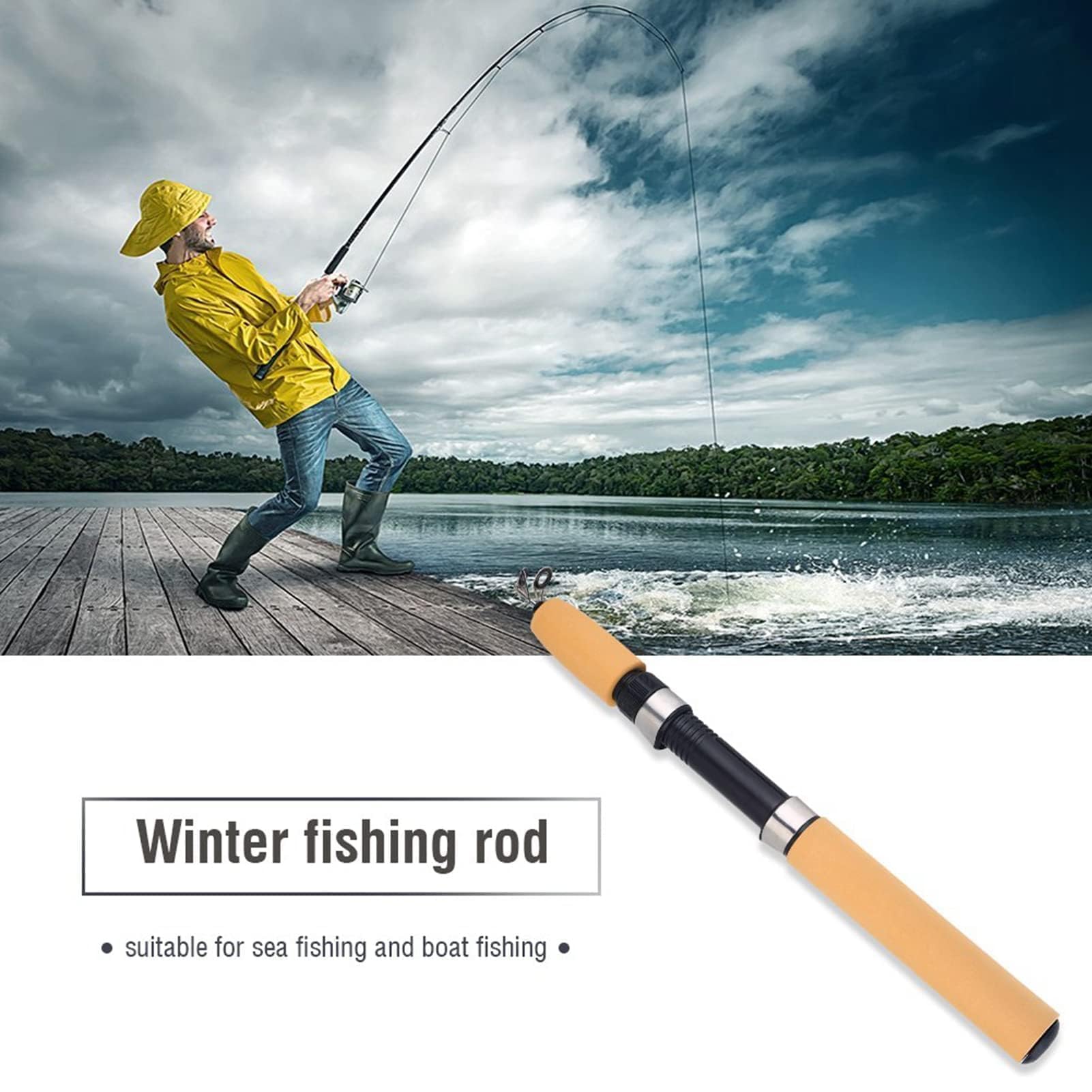 VBESTLIFE Caña de Pescar de Invierno de Hielo, Mini Caña de Pescar Retráctil de Fibra de Vidrio para Pesca en Hielo de Invierno