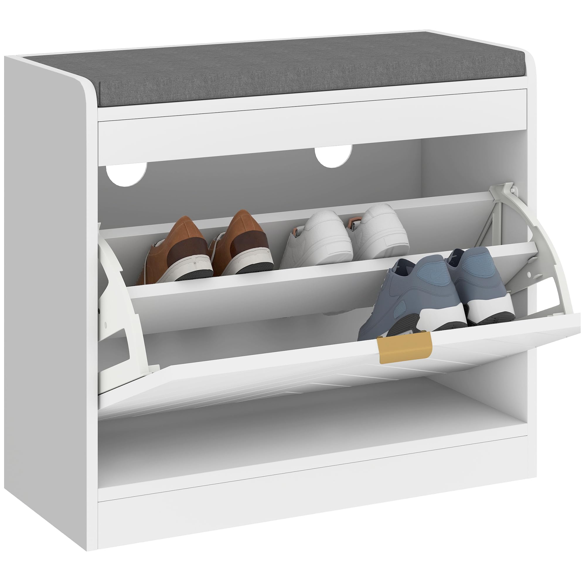 Rackhams White Shoe Bench With 1 Flip Drawer, Cushion, 5 Pairs For Entryway - Mdf, Polyester - 1