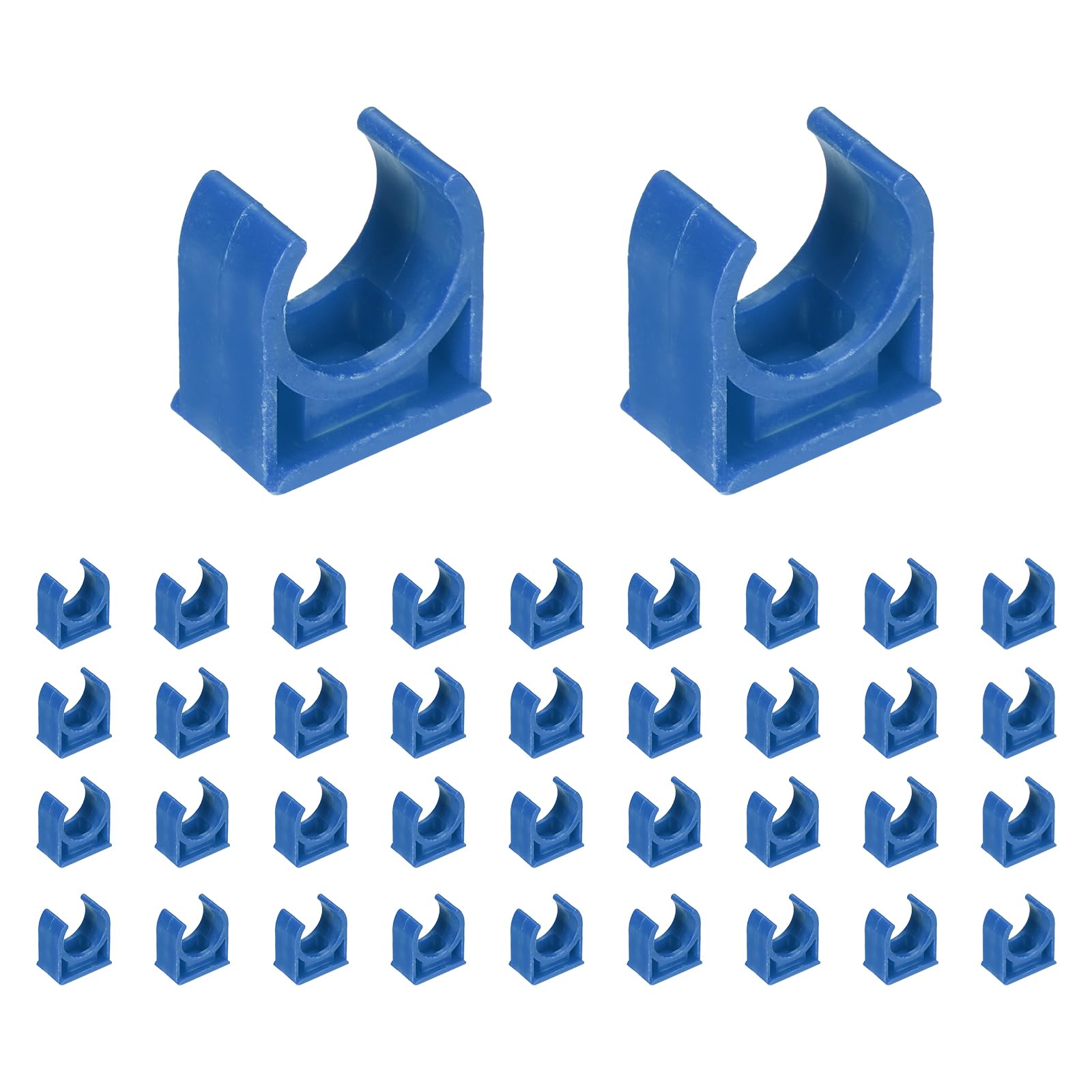 sourcing map 100pcs U-Shaped PVC Water Pipe Clamps Clips 5/8" (16mm) U-Shaped Buckles U-Hook Pipe Support Hangers for TV Trays Tubing Hose Hanger Support Pex Tubing, Blue