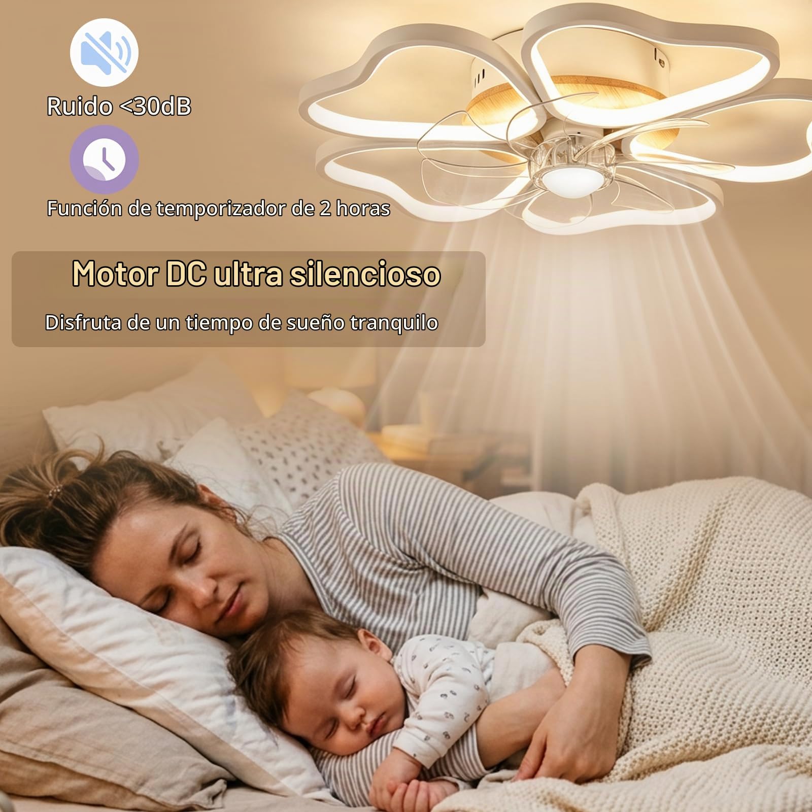Ventilador de Techo con Luz LED, 48W Ventilador de techo silencioso LED con iluminación 3000K-6000K Regulable con Mando a Distancia, 6 Velocidades, Función Verano-invierno Silencioso
