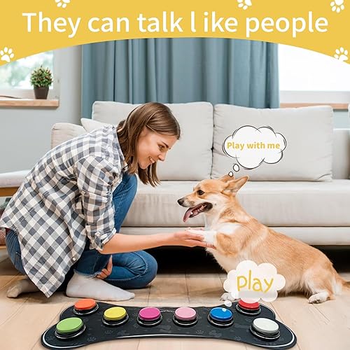 Miniatura 4 de Juego de 8 botones de perro de colores con alfombrilla de goma, botones de entrenamiento grabables para perros, botón de zumbador que habla con 50