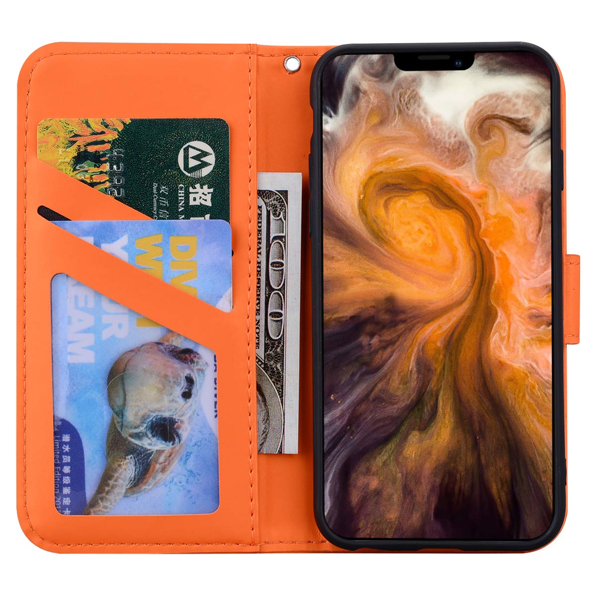 Ailisi Cover per iPhone 11 Pro Max, Orange Flip Cover Cartoon Cute Frog Custodia Protettiva Caso Libro in Pelle PU con Portafoglio, Funzione Supporto, Chiusura Magnetica - Rana, Arancia