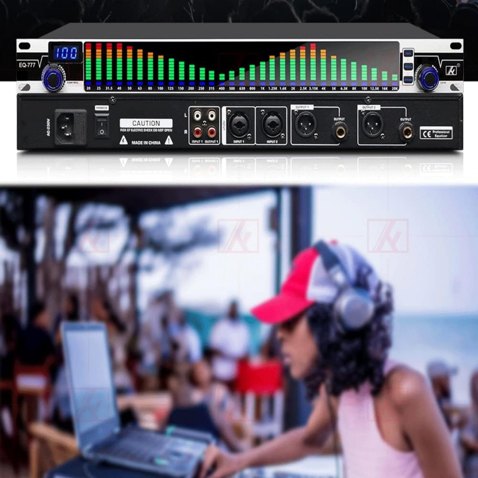 EQ-777 Cyfrowy korektor EQ Redukcja szumów, z wyświetlaczem widma 31 pasm do znaku występów scenicznych KTV Poziom stereo, wskaźnik spektrum LED Profesjonalny system dźwiękowy sprzęt karaoke