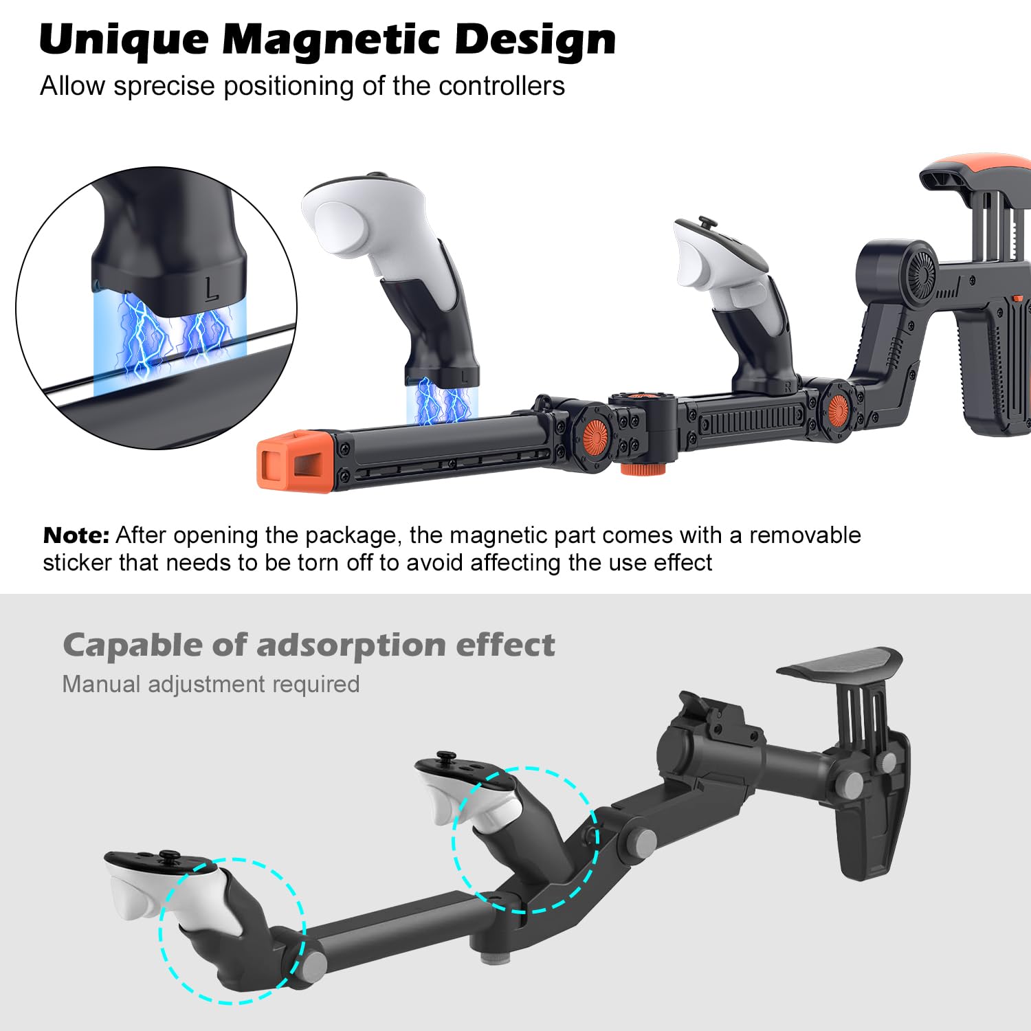 VR-Pistole-Lager kompatibel mit Quest 2/3/3S/Pro, Adjustment Gunstock Magnetisches Zubehör für Quest 3S, Controller Griffe mit Schultergurten für verbessertes Kontrollgefühl