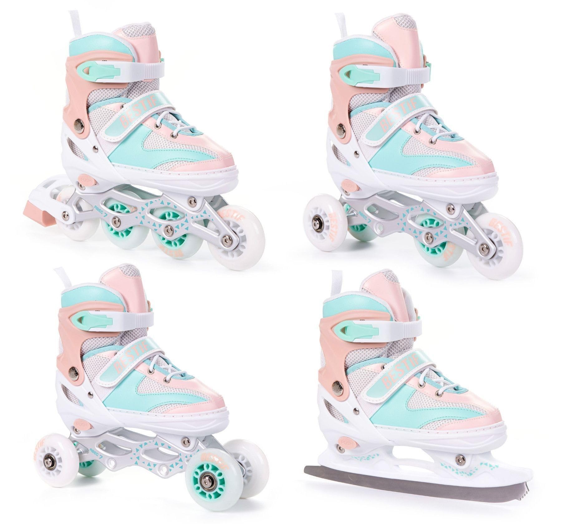 Inliner für Kinder und Erwachsene Inline Skates 4in1 Rollschuhe Schlittschuhe Verstellbar