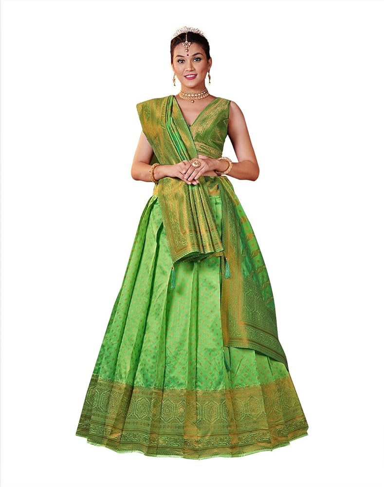 Amazon.com: HALFSAREE STUDIO Green Banarasi silk Zari Woven Lehenga Choli  For Women : Clothing, Shoes \u0026 Jewelry