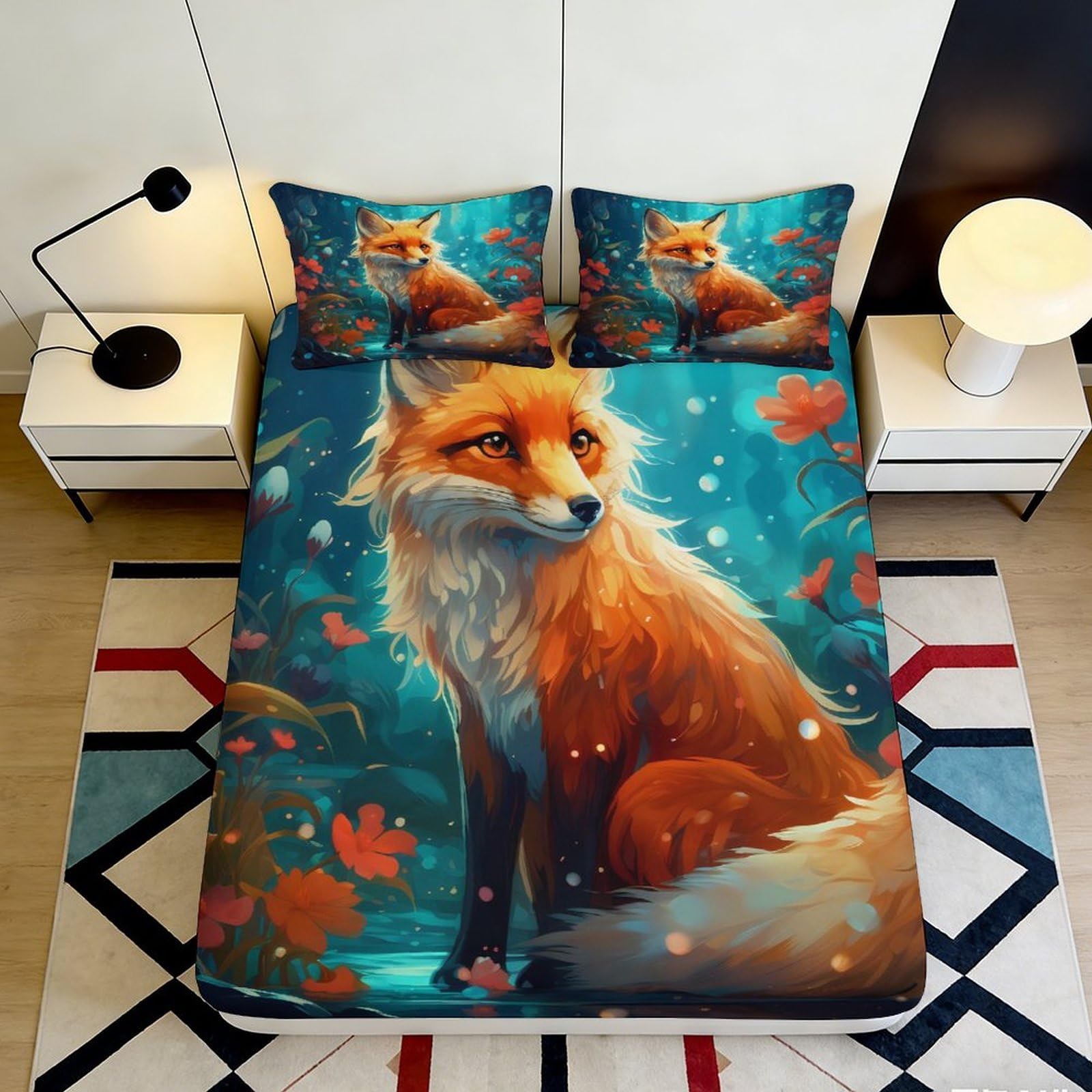 Kzqnxhjprl Style-1 3D Printed Autumn Fox Fitted Sheet Microfiber Soft Breathable Forest Leaves Mattress Cover For Bedroom Dorm Decor 90X200x25cm