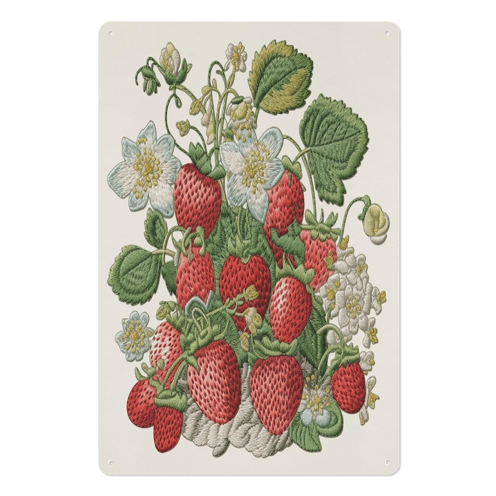 Adfgyerh Style Strawberry Embroidery Tin Sign Hanging Art Prints,Wall Decor For Gifting And Party Decoration 7.9X11.8 Inch,Wall Art For Home Garden Greenhouse Living Room Bedroom Yard