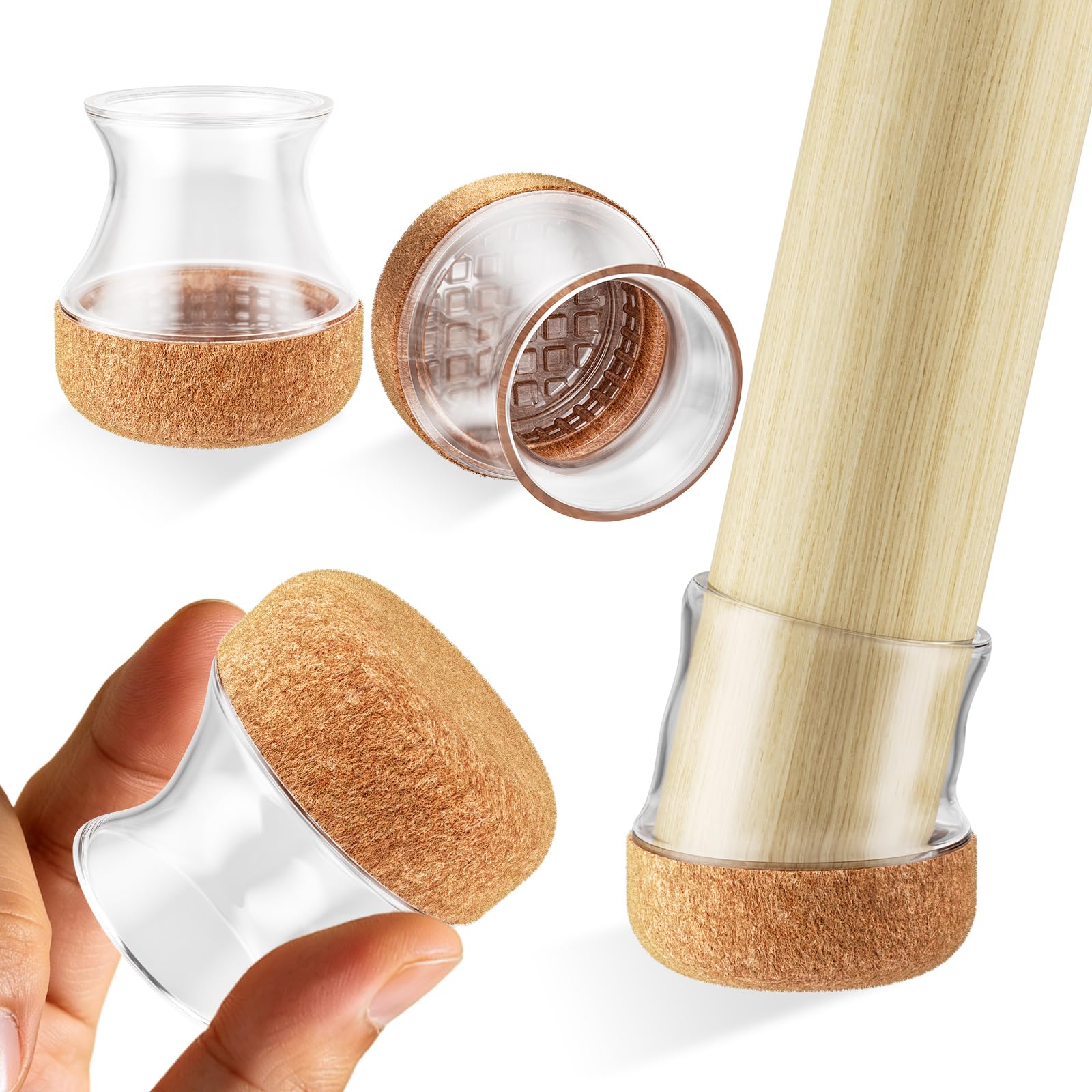 RCHYFEED 24PCS Silicone Chair Leg Caps Floor Protectors 1 inch, Transparent Chair Leg Covers Felt thickened to 12 mm Rubber Furniture Leg Caps Cups Cover for Protecting Hardwood Floor from Scratches