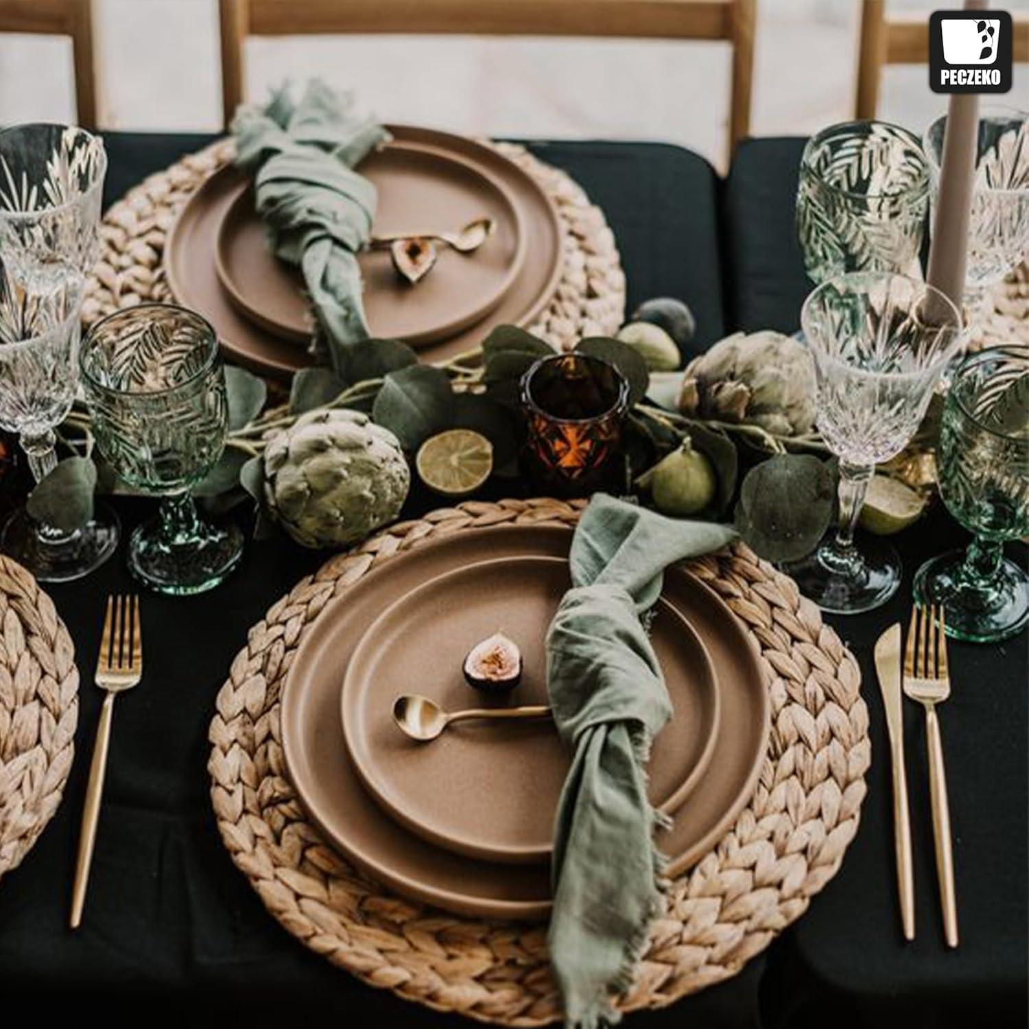 8er Set Rund Seegras Platzset Abwaschbar Platzsets Tischsets Werden, Boho Platzteller, Ideal für Weihnacht Hochzeit Küche Party, Hitzebeständige 35cm Platzdeckchen Abwaschbar, Natur
