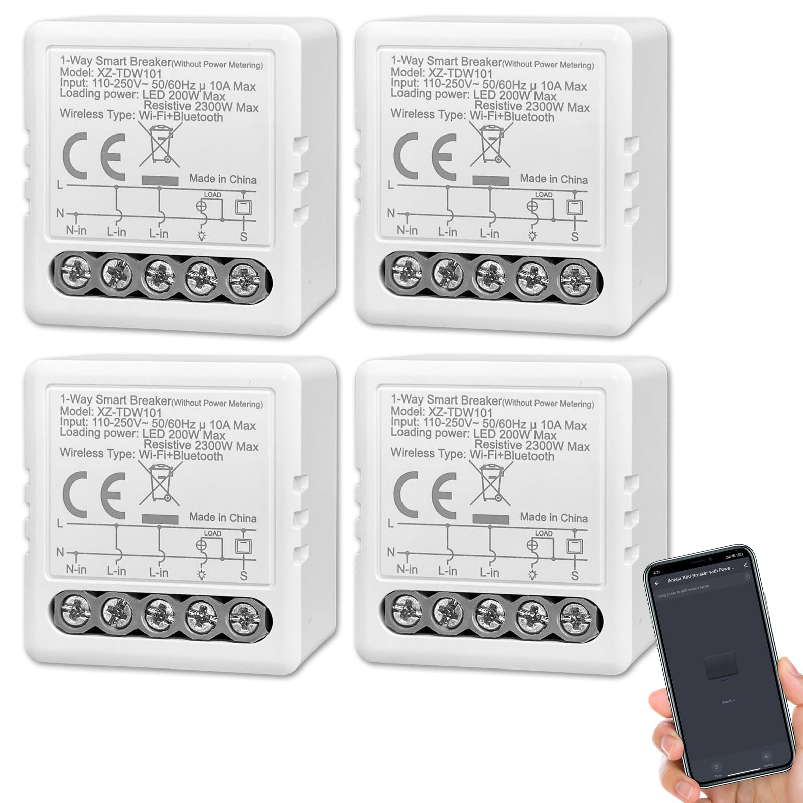 ANTELA Mini Relè Interrutore WiFi e Bluetooth 10A 1Via Interruttore