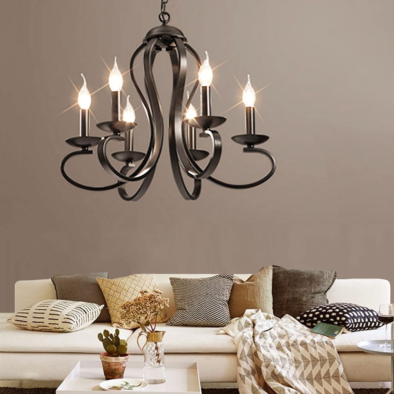 Persönlichkeit Kreativ Amerikanischer Stil Eisenkunst Kerze Kronleuchter,E14 Europäischer Stil Einfach Kerzenlampe,Für Wohnzimmer Esszimmer Schlafzimmer Bekleidungsgeschäft Café Ba-Schwarz. 62 * 56cm