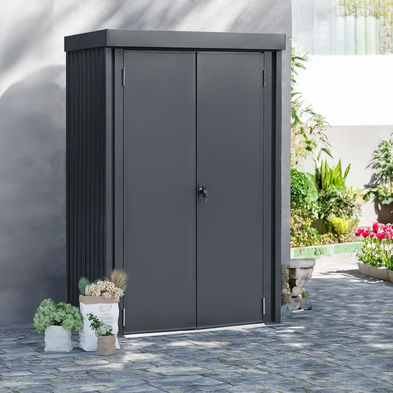 Gerätehaus Metall 1,3m² | Premium Geräteschuppen 98 x 133 x 185cm Gasdruckdämpfung