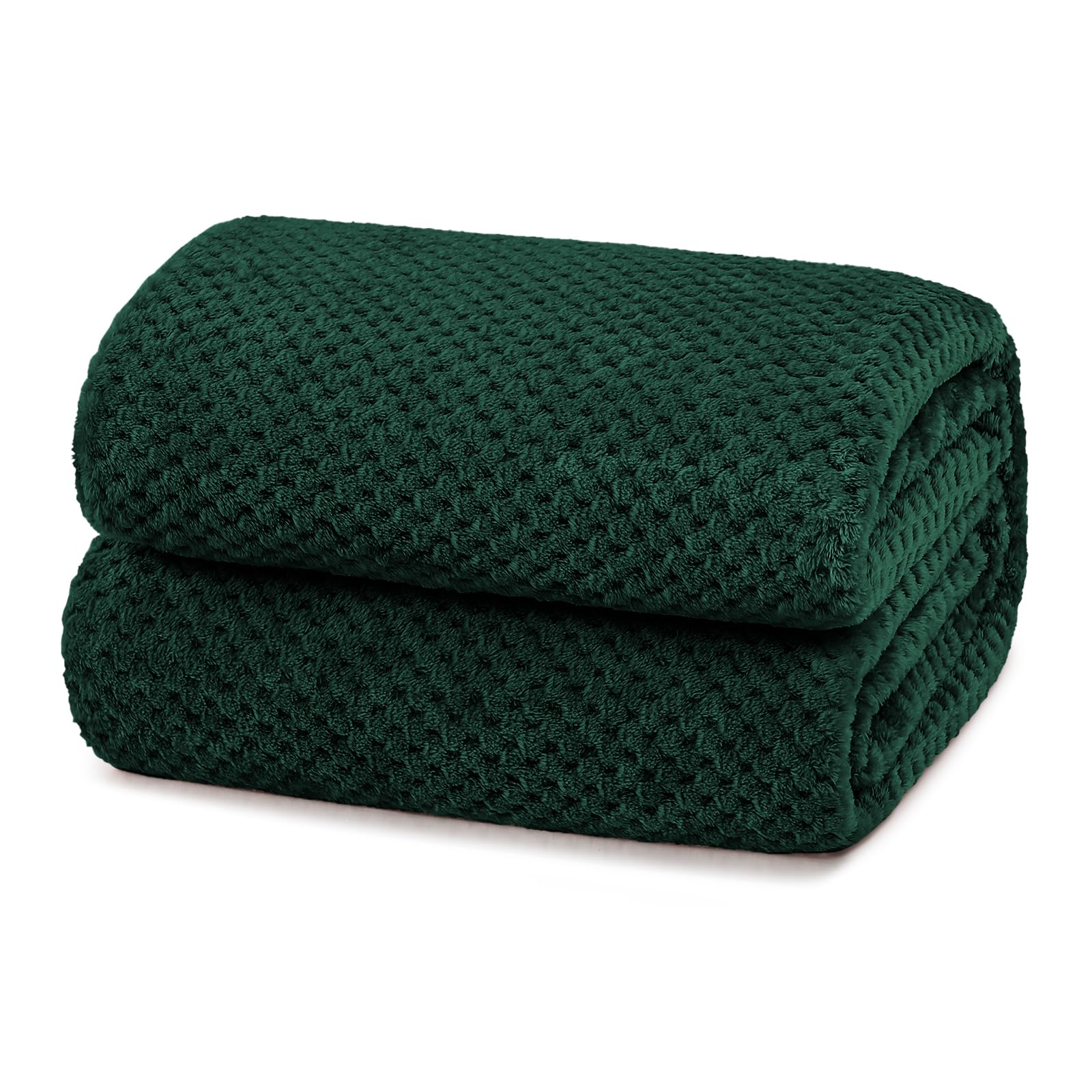 Yebeda Waffle Blanket 130 x 170 cm, Super Soft Fleece Warm Flannel Bed Blanket, Cozy and Cosy, Dark Green