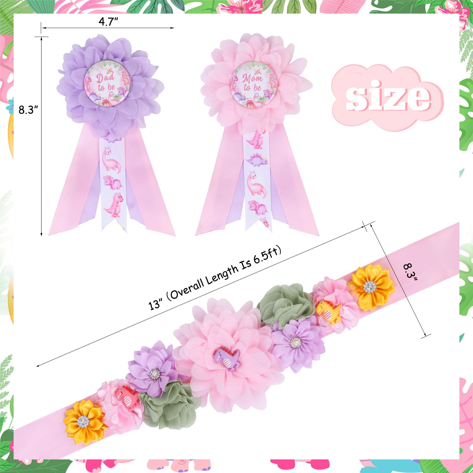 JOYMEMO Baby Shower Schärpe Kit – Bauchgürtel & Anstecknadeln Für Werdende Mama & Papa, Weiß-gold
