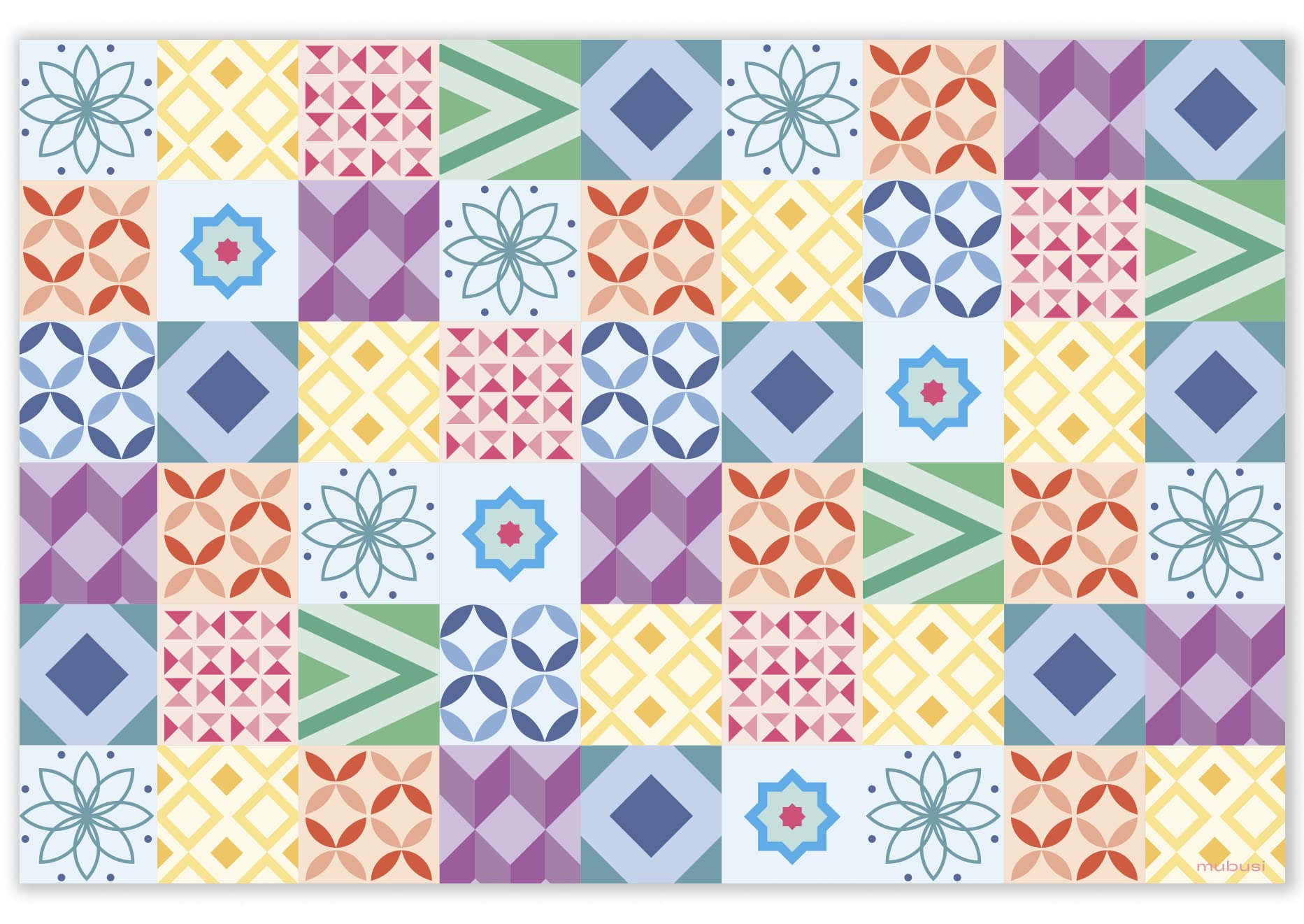 Alfombra Vinílica Cocina Salón - Varios Tamaños - (Hidráulica Évora Multicolor 80x120 cm)