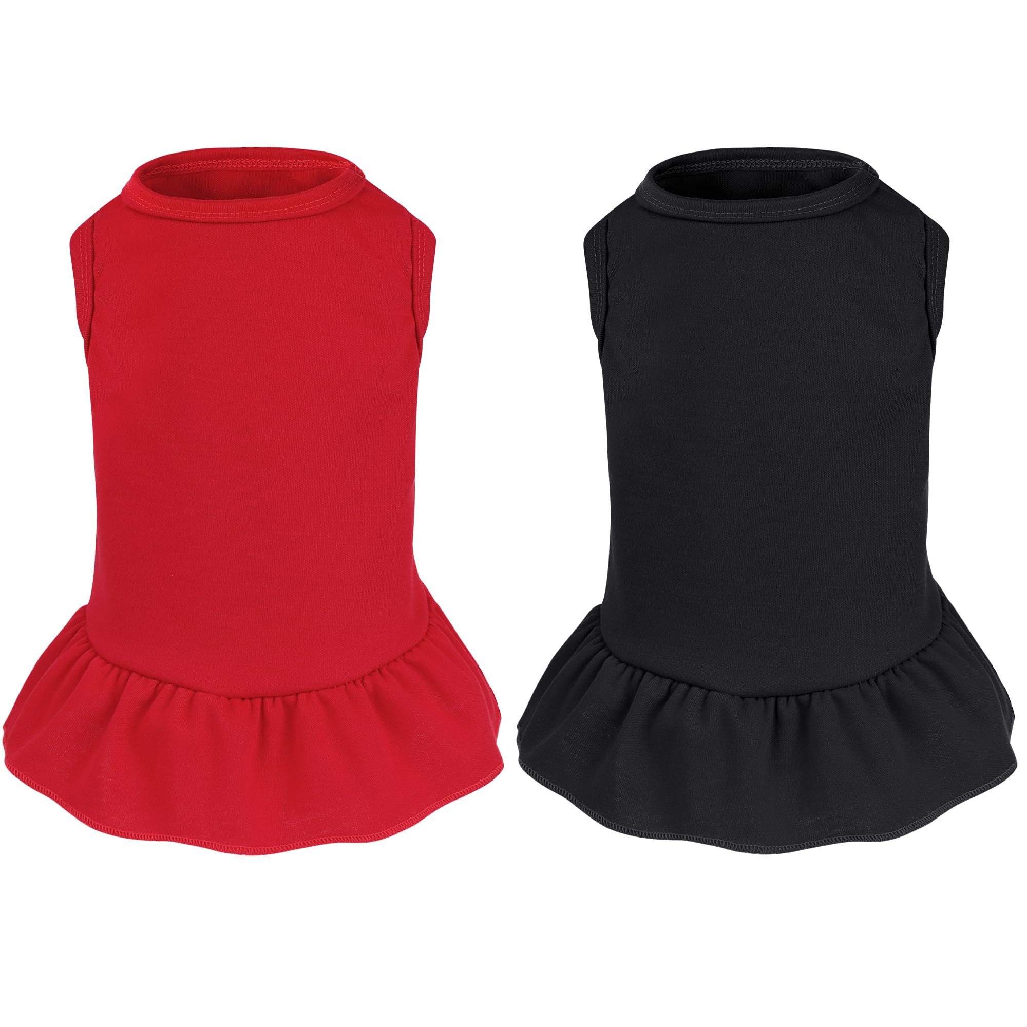 Photo 1 of 2 Pcs Dog Dresses Cat Skirt Solid Color Dog Clothes Summer Sleeveless Puppy Girl Clothes for Small Pet Dogs Cats (Black,Red, Small)