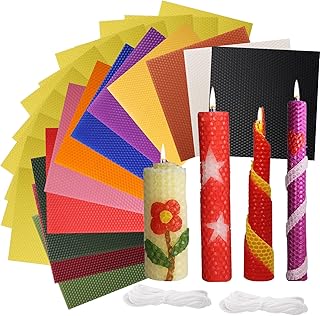 LDXDRU Paquete de 24 velas de cera de abeja de 20 cm, hojas de cera de abeja natural de 12 colores con mechas, haz tus propios kits de velas ideales, kits de rollo de velas