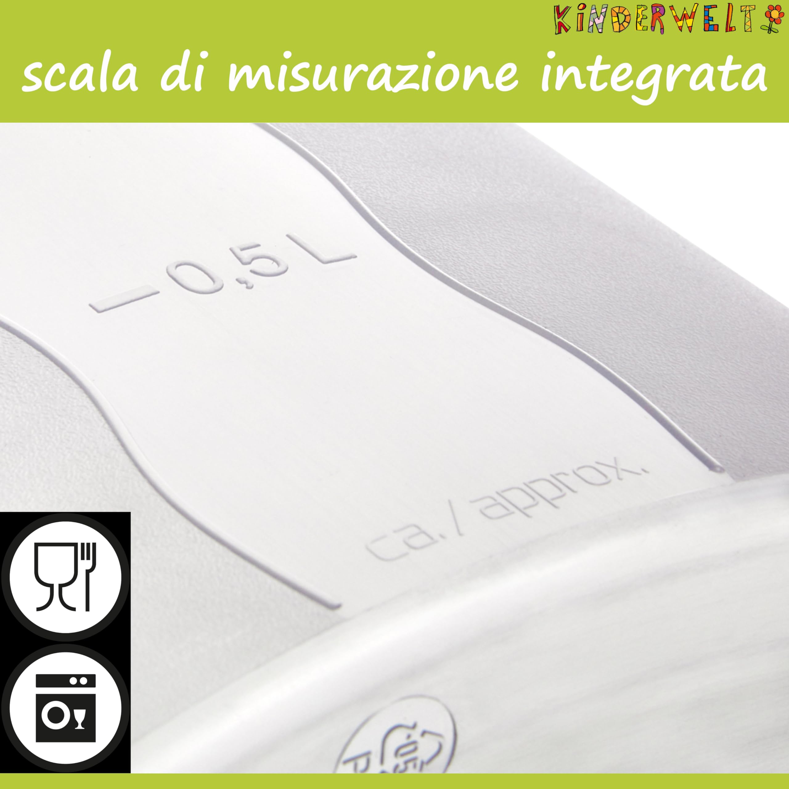 KiNDERWELT Caraffa per succo da 2 litri, in plastica, con coperchio, con inserto per frutta e scala, per porta del frigorifero, caraffa per acqua per bevande fredde come succo, tè freddo