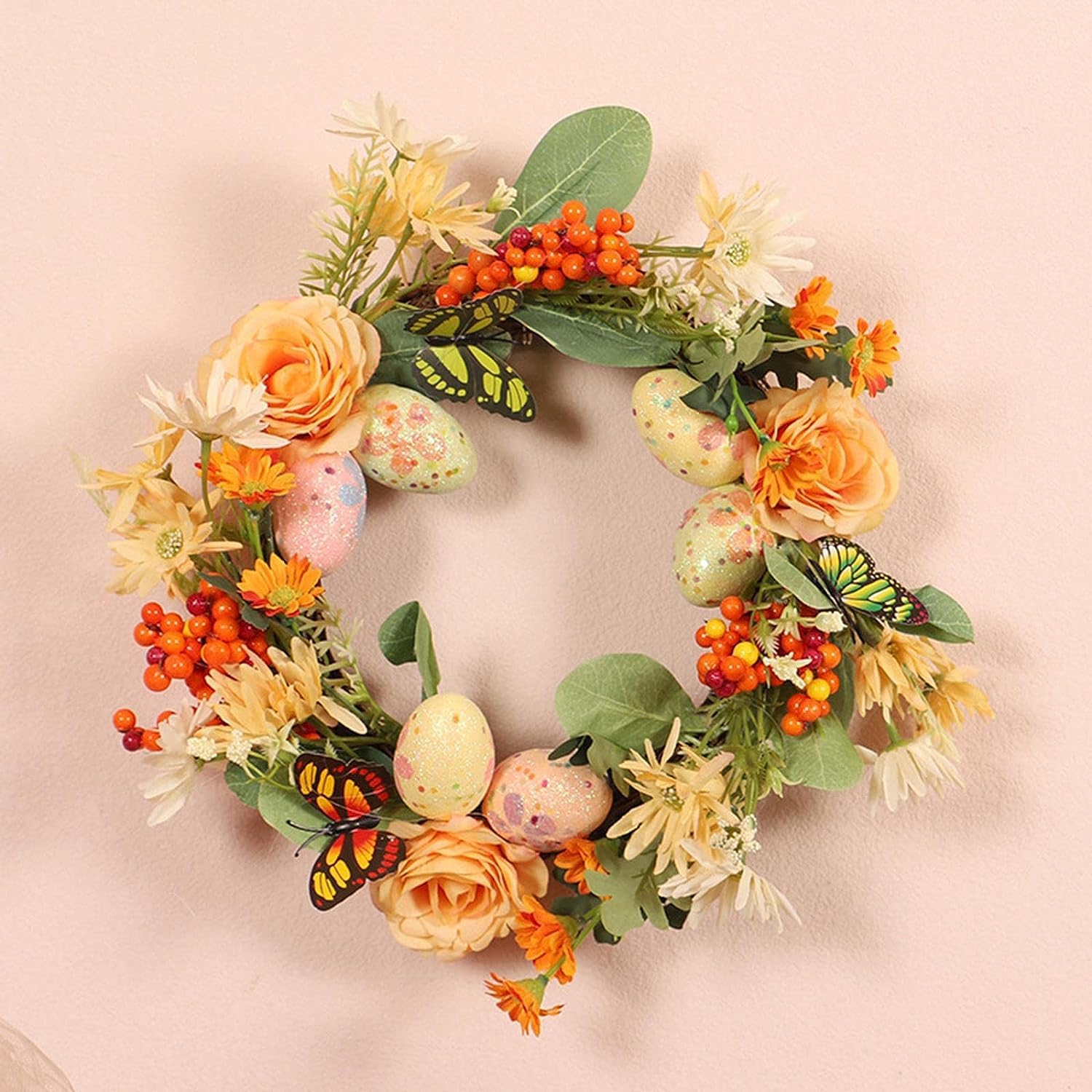 MAYABI Türkranz, Türkranz, Herbstkränze for die Haustür, hängender Osterkranz, Vögel, Eier, Kranz, handgefertigte Geschenke, Türdekoration, Dekor for Türen im Innenbereich und im Herbst,