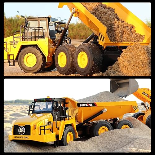 Miniatura 6 de Fistone Camión volquete de juguete con control remoto, 11 canales, 2 baterías, control remoto, vehículos de juguete de construcción con