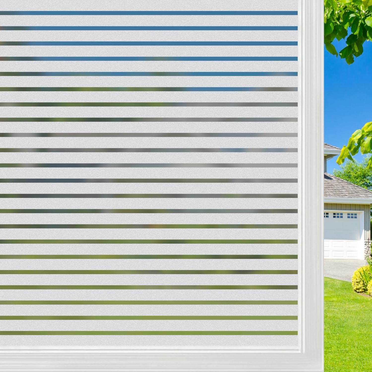 Frosted Glass Window Film Window Privacy Film Removable UV Heat Blocking Vinyl Frosted Door Decorative Frosted Home Office Bathroom Window Film (Frosted Stripe, 12x50 Inch)-image-12