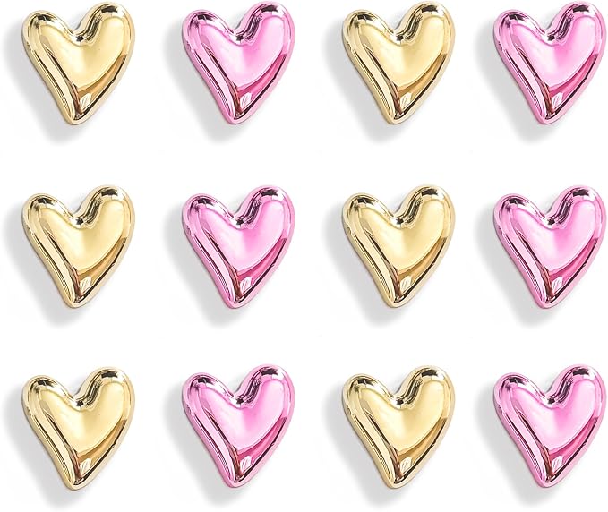 12PCS Gold Pink Fridge Magnets,0.83inch Small Heart Refrigerator Magnet Set, Menu Photos Love Heart Mini Aesthetic Decorative Magnets for Home Fridge Office Whiteboard