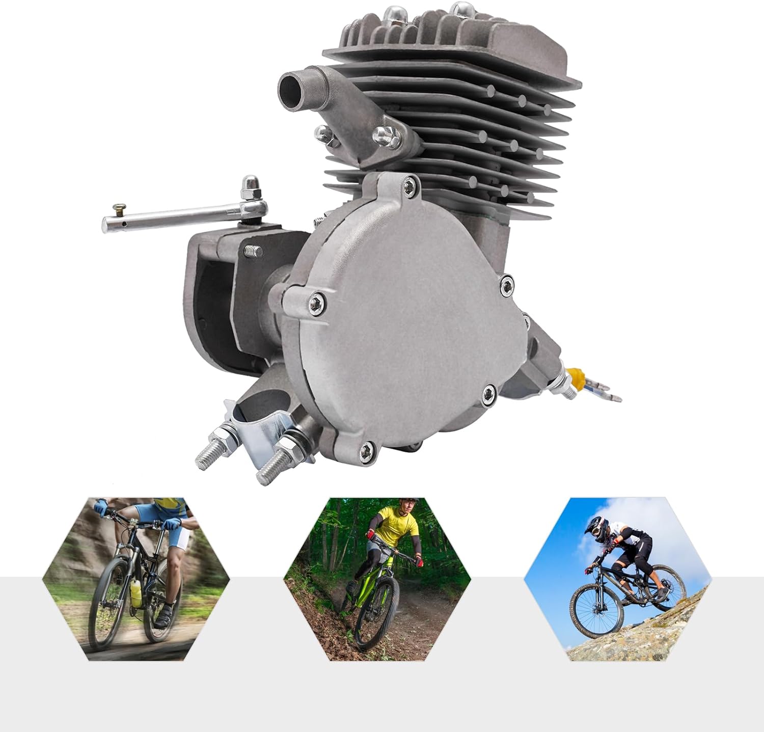 80CC 2-Stroke Petrol Gas Motor Engine Single Cylinder Air-Cooled Bike Engine Motorized Bicycle Engine 1.85KW 1.65HP 5500RPM (Silver)