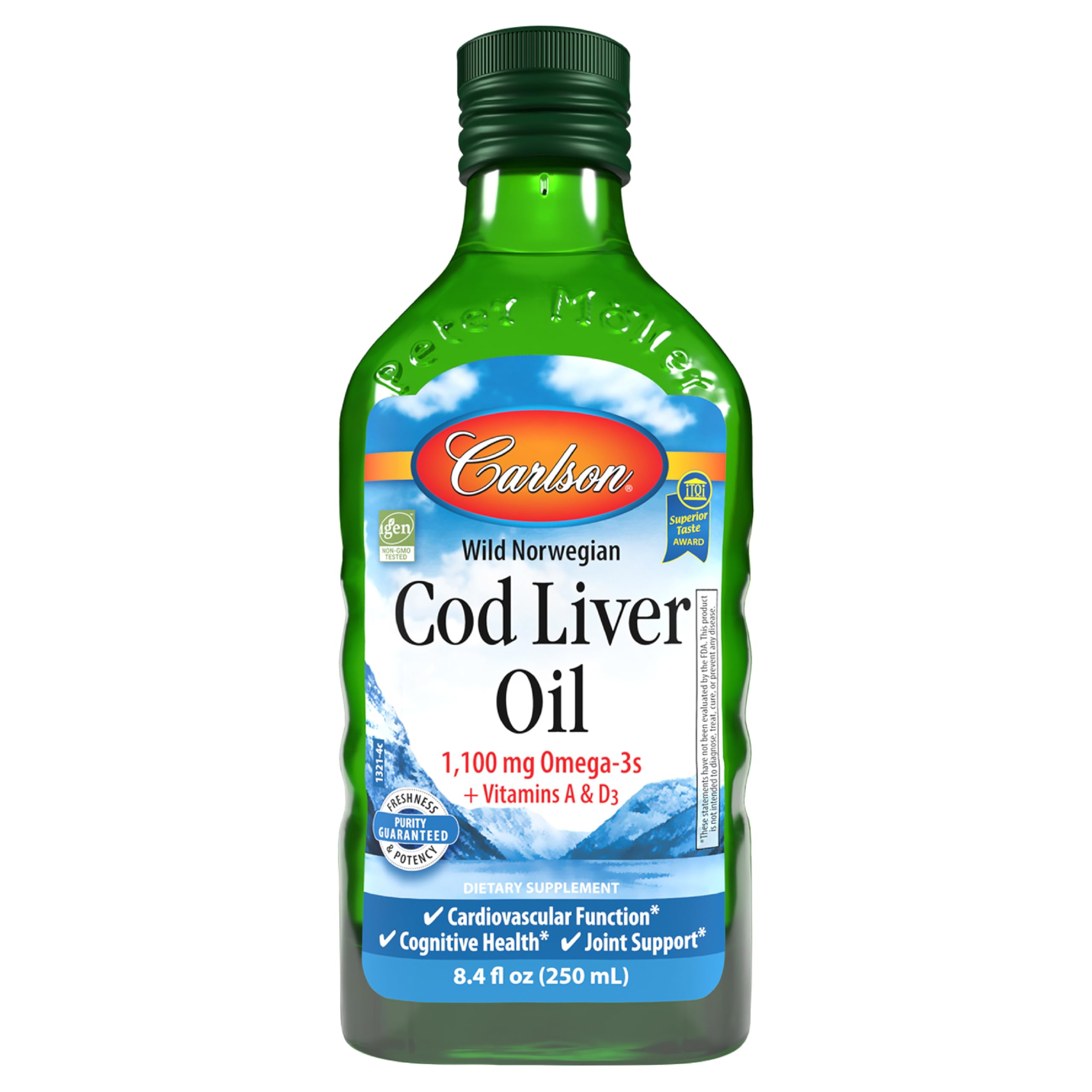 Carlson Cod Liver Oil, 1100 mg, Omega-3s, Unflavored, 250 mL (8.4 Fl Oz) Unflavored 8.4 Fl Oz (Pack of 1)